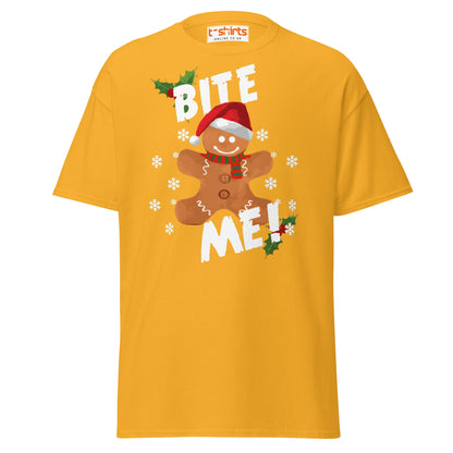 Bite Me Gingerbread T-Shirt | Funny Christmas Cookie Tee - Gold - T-Shirts Online