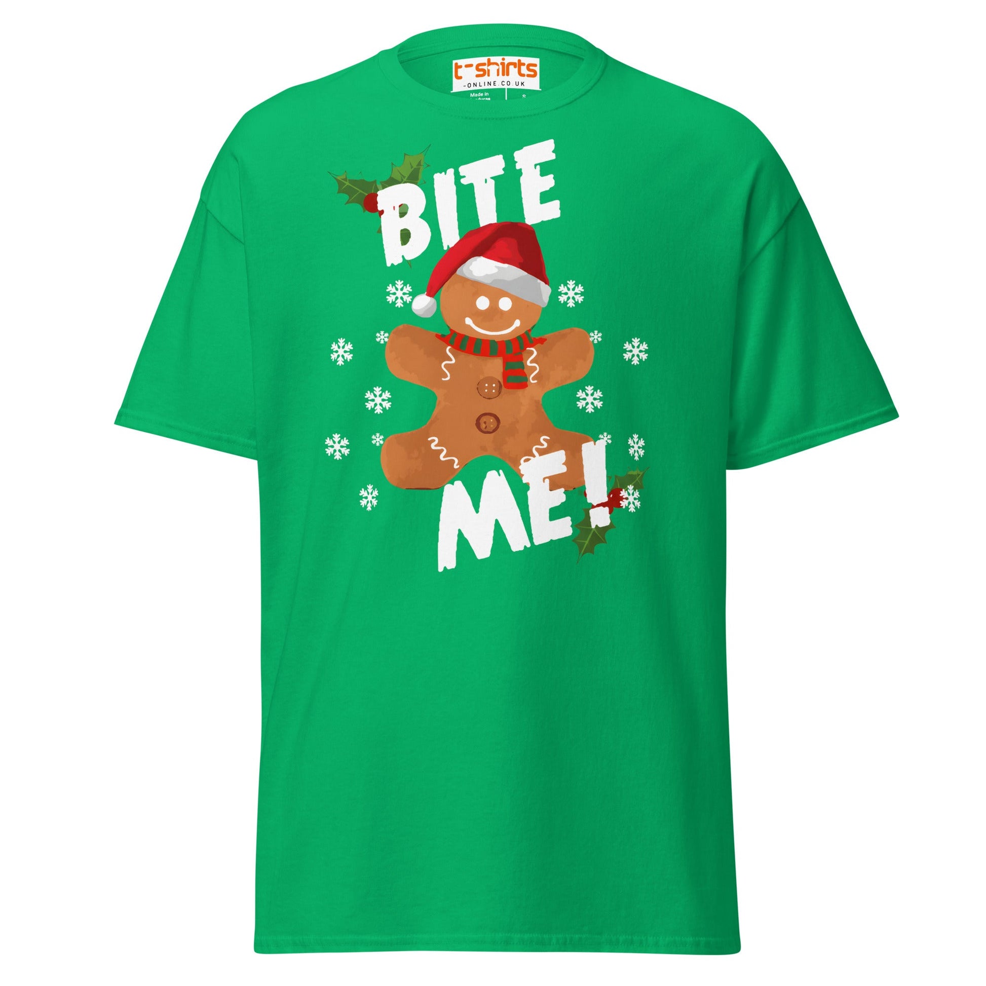 Bite Me Gingerbread T-Shirt | Funny Christmas Cookie Tee - Irish Green - T-Shirts Online