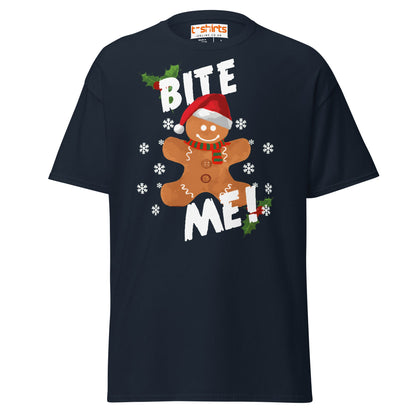 Bite Me Gingerbread T-Shirt | Funny Christmas Cookie Tee - Navy - T-Shirts Online