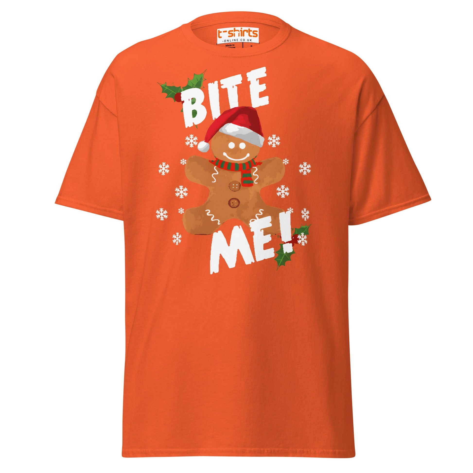 Bite Me Gingerbread T-Shirt | Funny Christmas Cookie Tee - Orange - T-Shirts Online