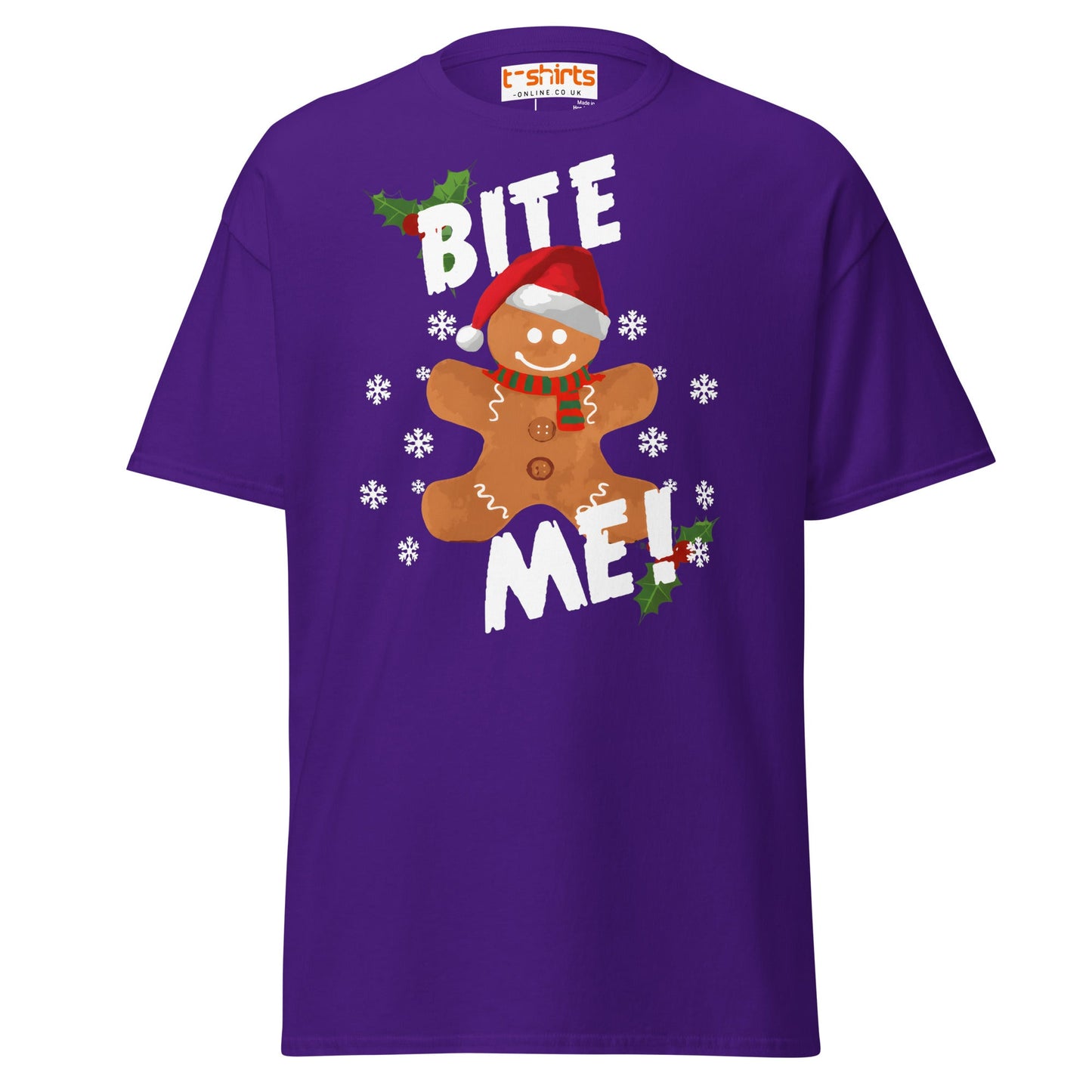 Bite Me Gingerbread T-Shirt | Funny Christmas Cookie Tee - Purple - T-Shirts Online