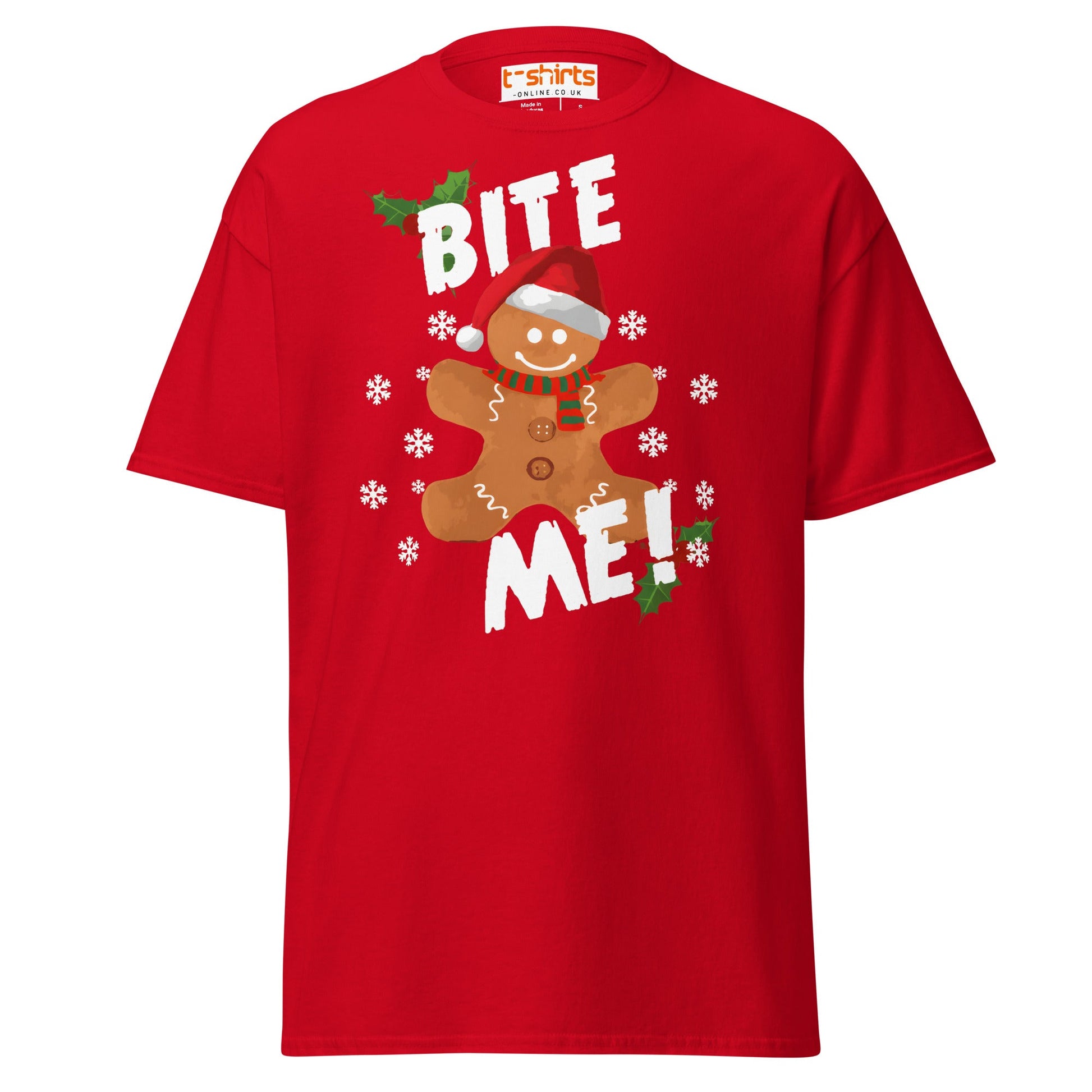 Bite Me Gingerbread T-Shirt | Funny Christmas Cookie Tee - Red - T-Shirts Online