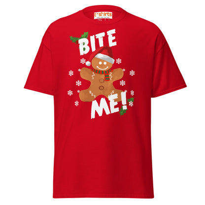 Bite Me Gingerbread T-Shirt | Funny Christmas Cookie Tee - Red - T-Shirts Online