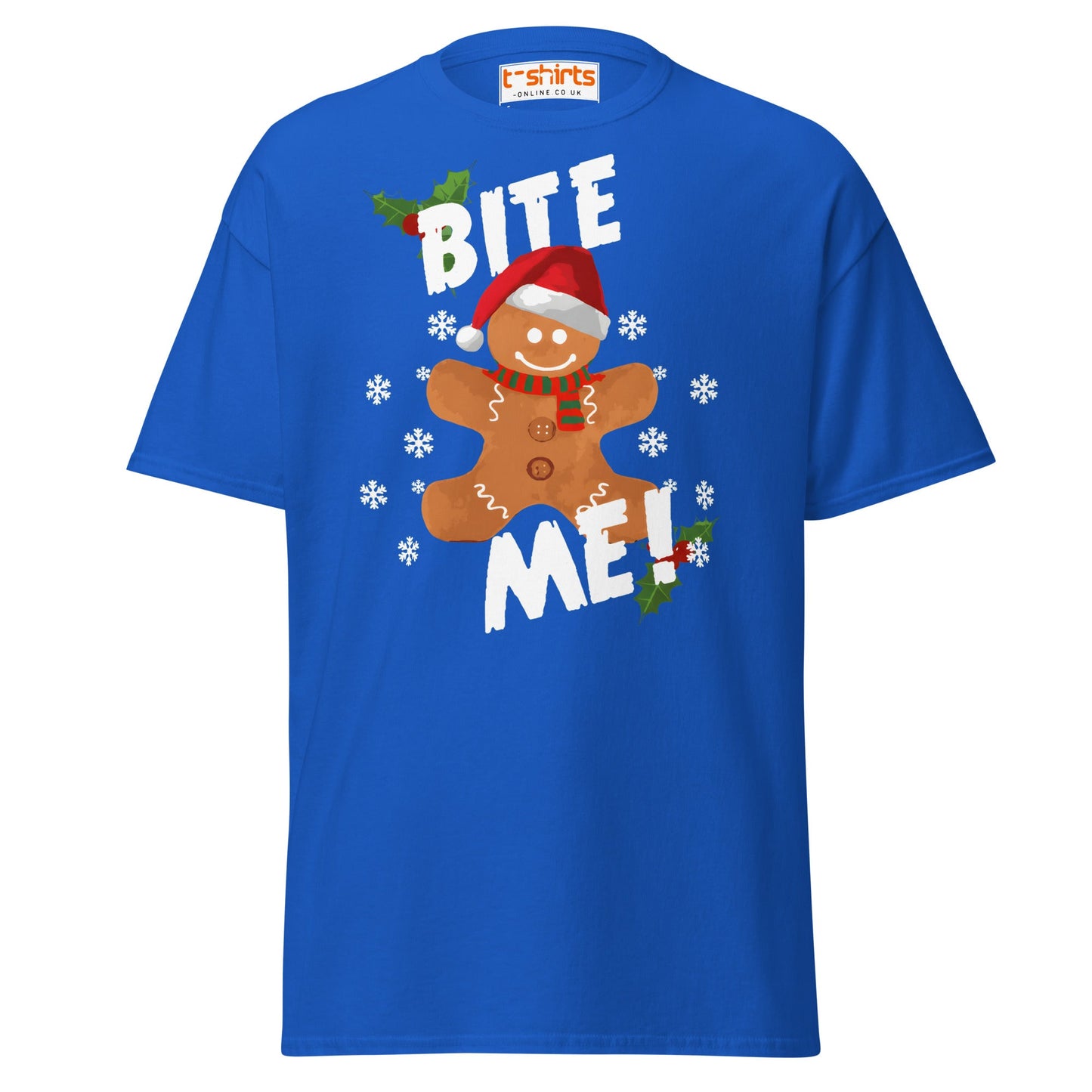 Bite Me Gingerbread T-Shirt | Funny Christmas Cookie Tee - Royal - T-Shirts Online