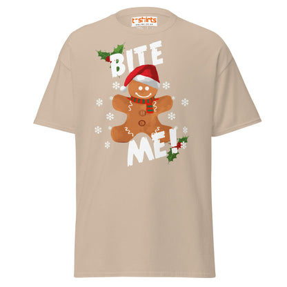 Bite Me Gingerbread T-Shirt | Funny Christmas Cookie Tee - Sand - T-Shirts Online