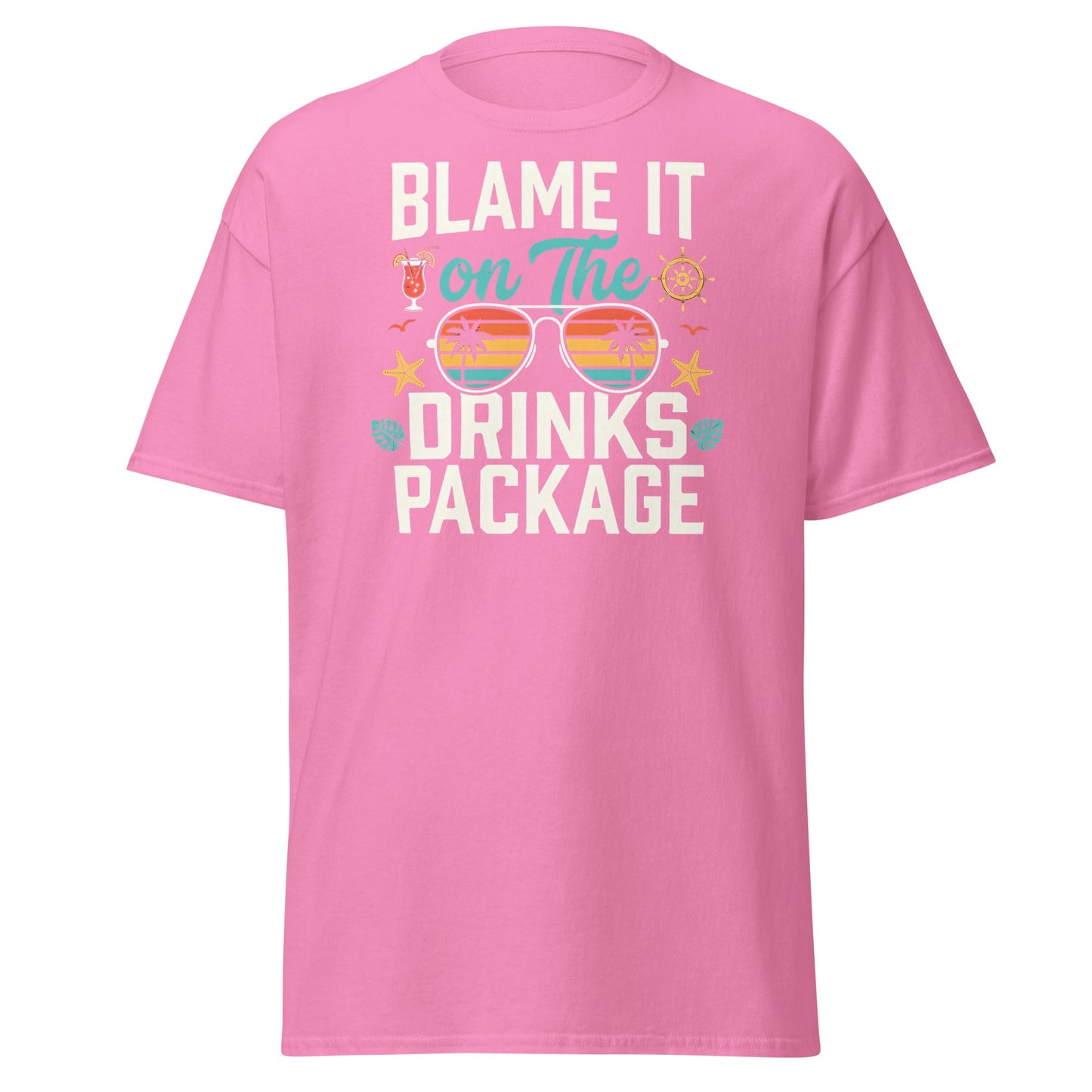 Blame It On The Drinks Package T-Shirt | Funny Cruise Vacation Tee - Azalea - T-Shirts Online