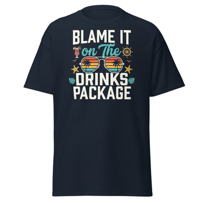 Blame It On The Drinks Package T-Shirt | Funny Cruise Vacation Tee - Navy - T-Shirts Online