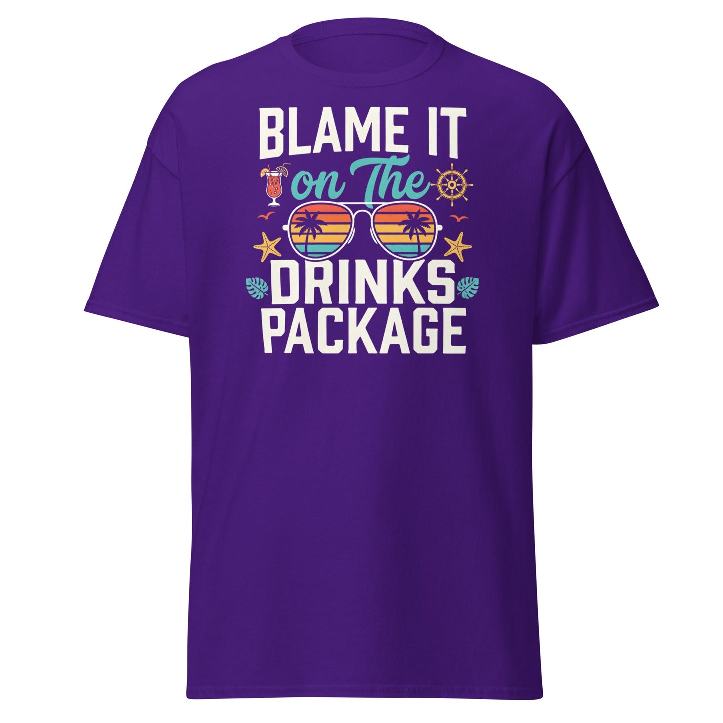 Blame It On The Drinks Package T-Shirt | Funny Cruise Vacation Tee - Purple - T-Shirts Online