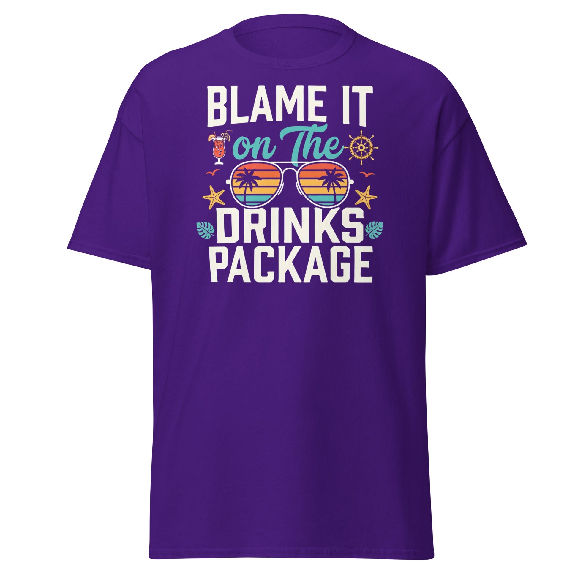 Blame It On The Drinks Package T-Shirt | Funny Cruise Vacation Tee - Purple - T-Shirts Online