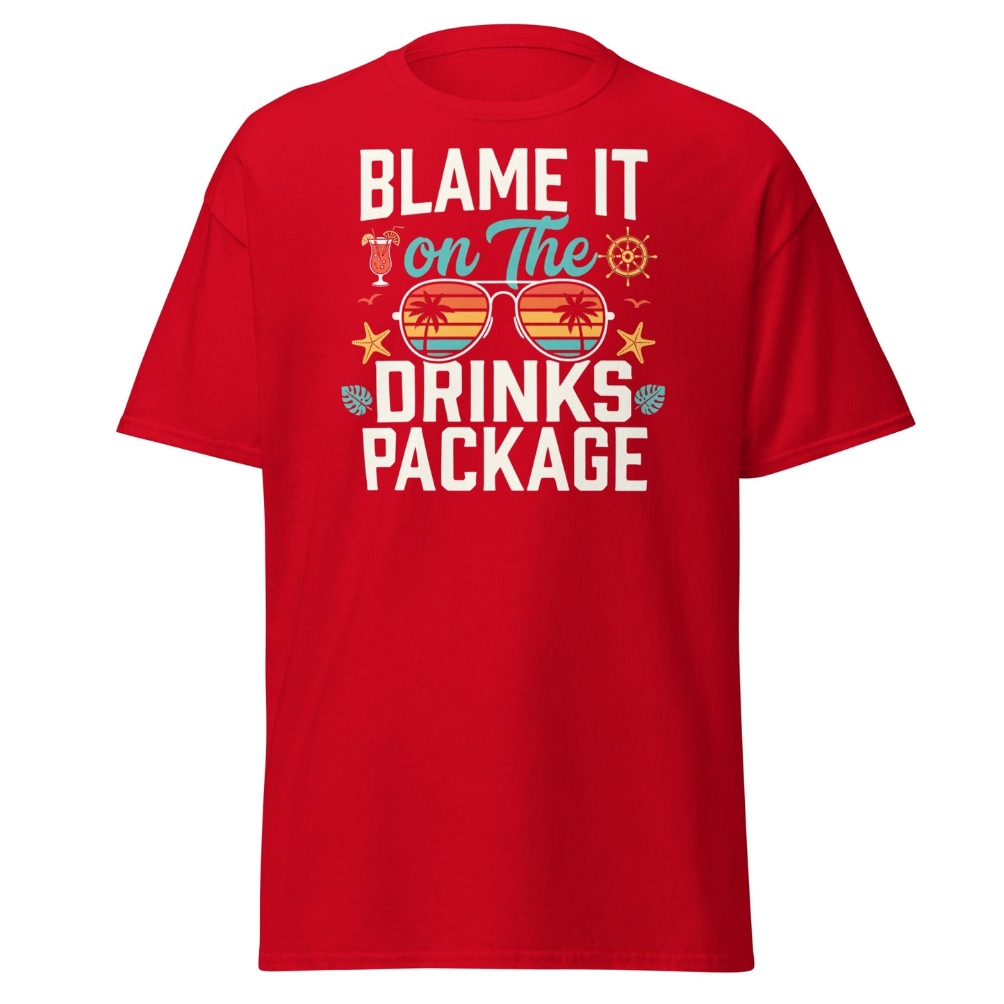 Blame It On The Drinks Package T-Shirt | Funny Cruise Vacation Tee - Red - T-Shirts Online