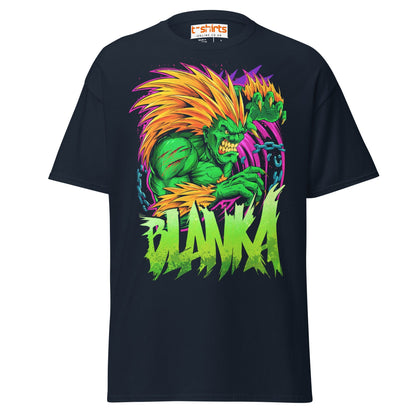 Blanka T-Shirt | Electric Street Fighter Parody Tee - Navy - T-Shirts Online