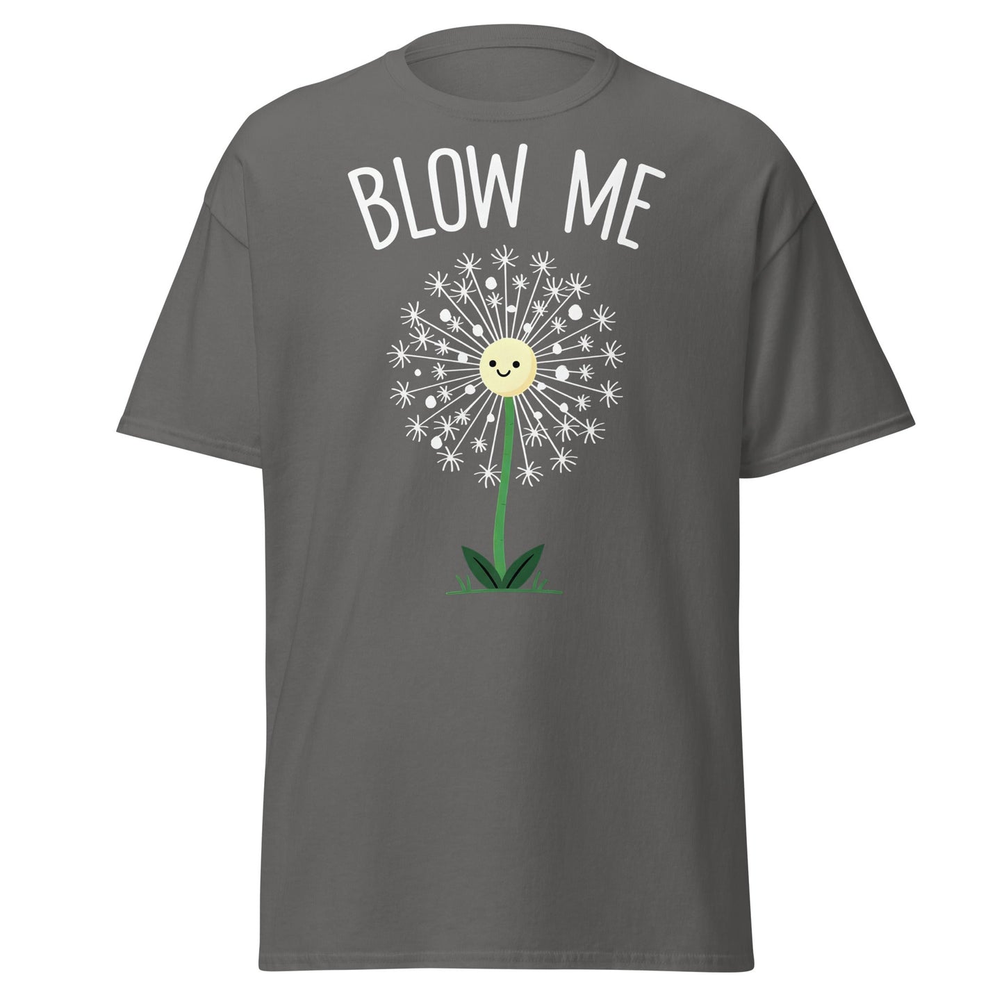 Blow Me Dandelion Funny Graphic T-Shirt - Charcoal - T-Shirts Online