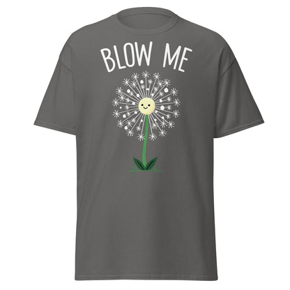 Blow Me Dandelion Funny Graphic T-Shirt - Charcoal - T-Shirts Online