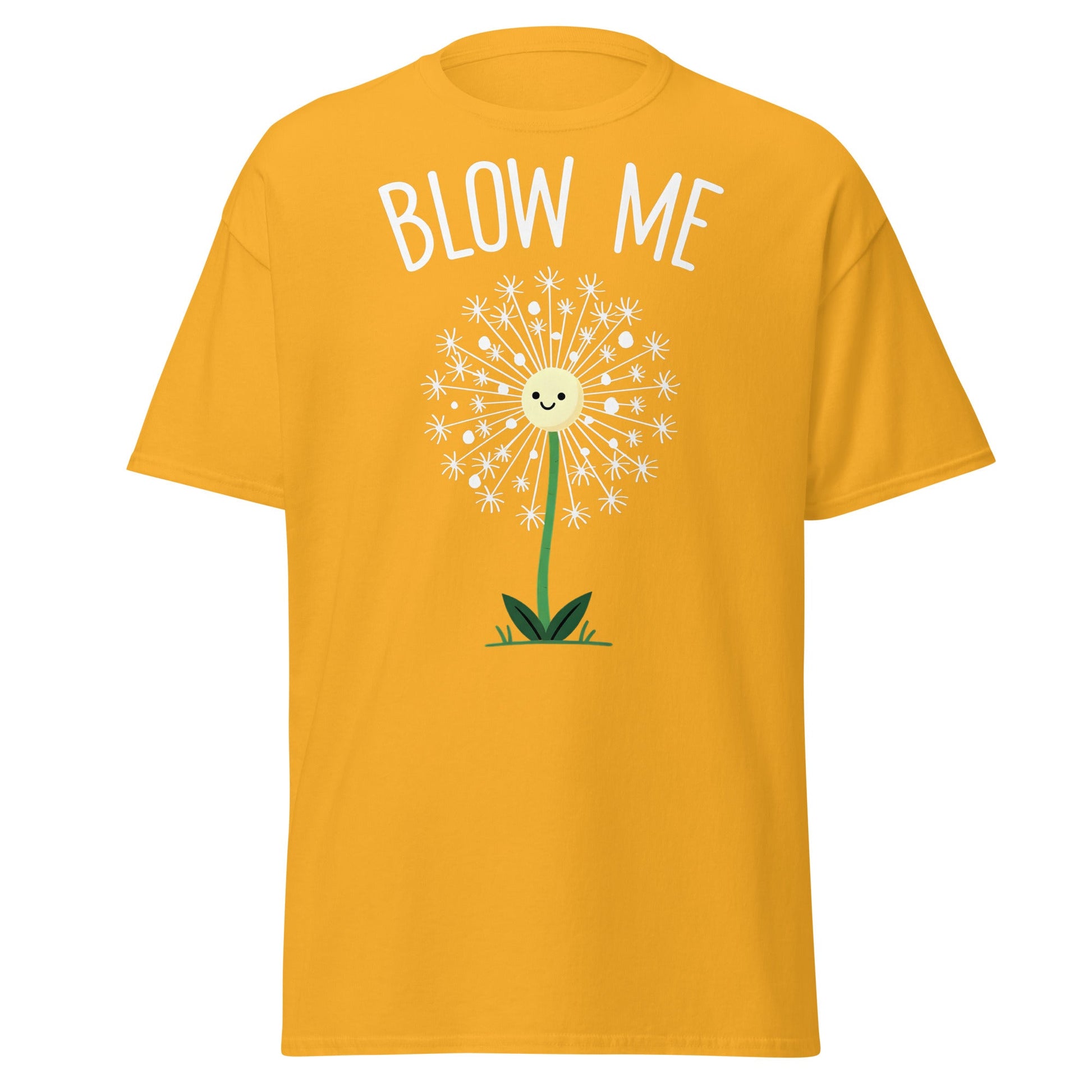 Blow Me Dandelion Funny Graphic T-Shirt - Gold - T-Shirts Online