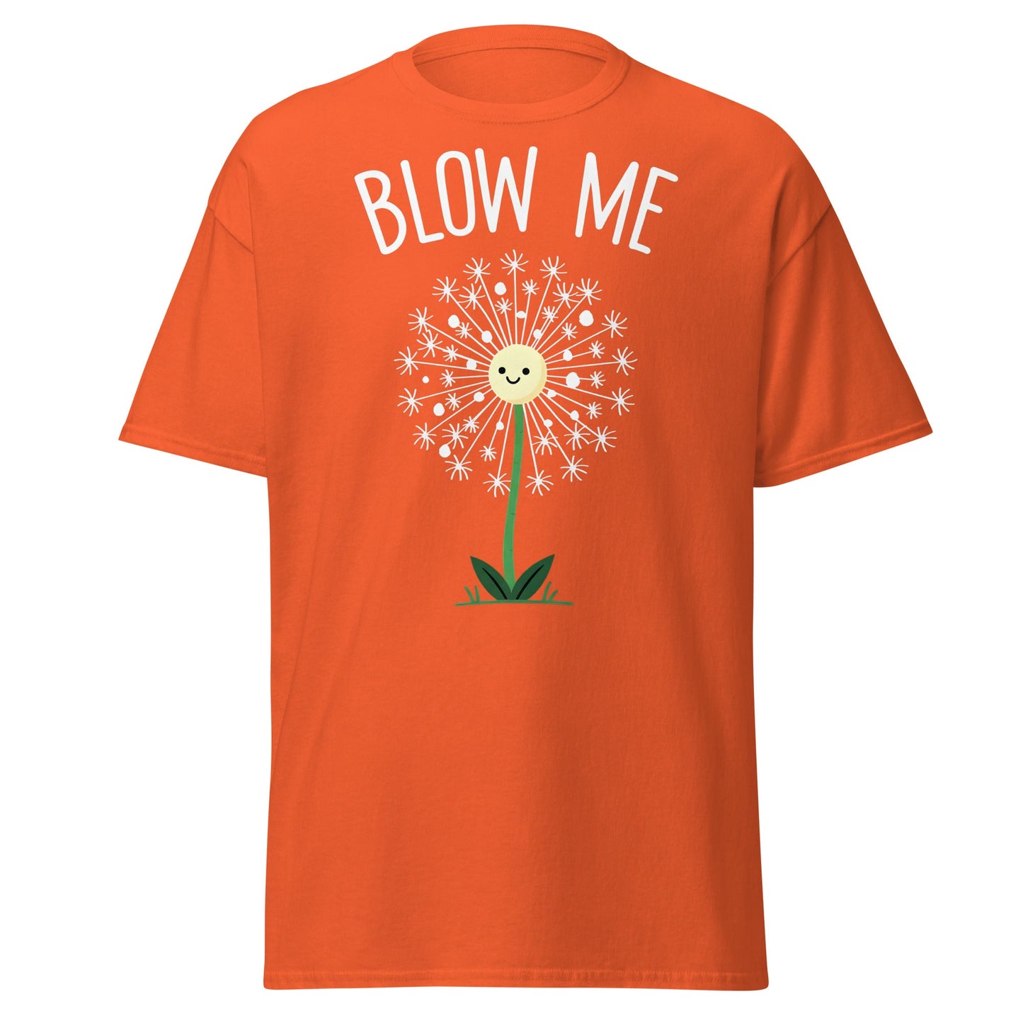 Blow Me Dandelion Funny Graphic T-Shirt - Orange - T-Shirts Online