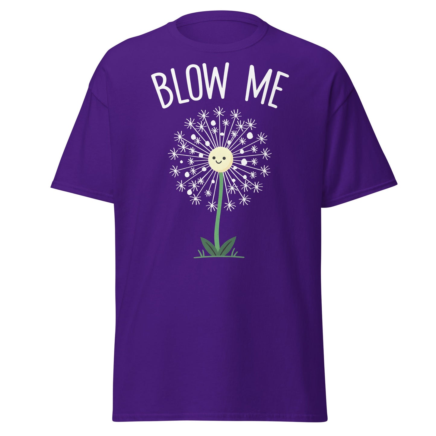 Blow Me Dandelion Funny Graphic T-Shirt - Purple - T-Shirts Online