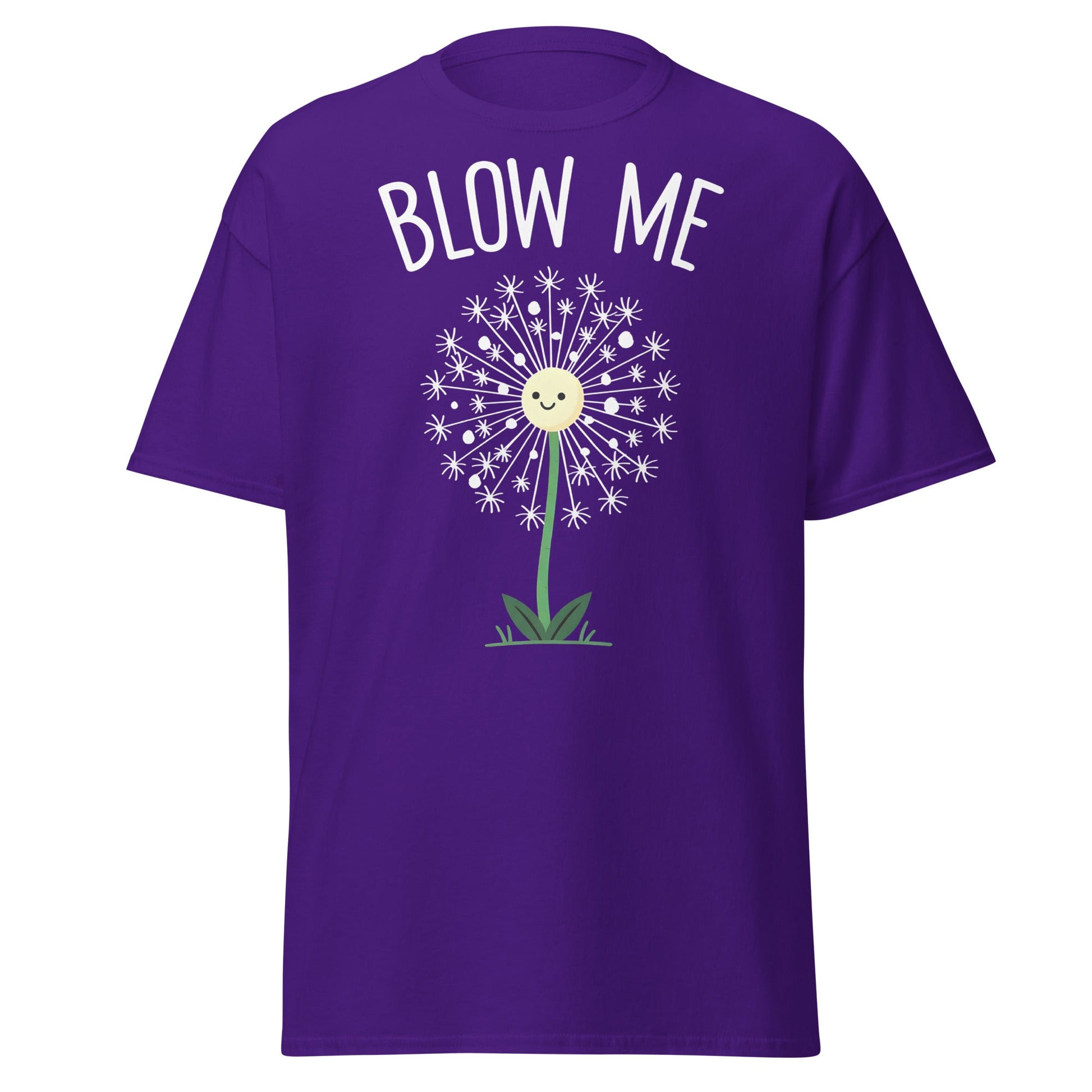 Blow Me Dandelion Funny Graphic T-Shirt - Purple - T-Shirts Online