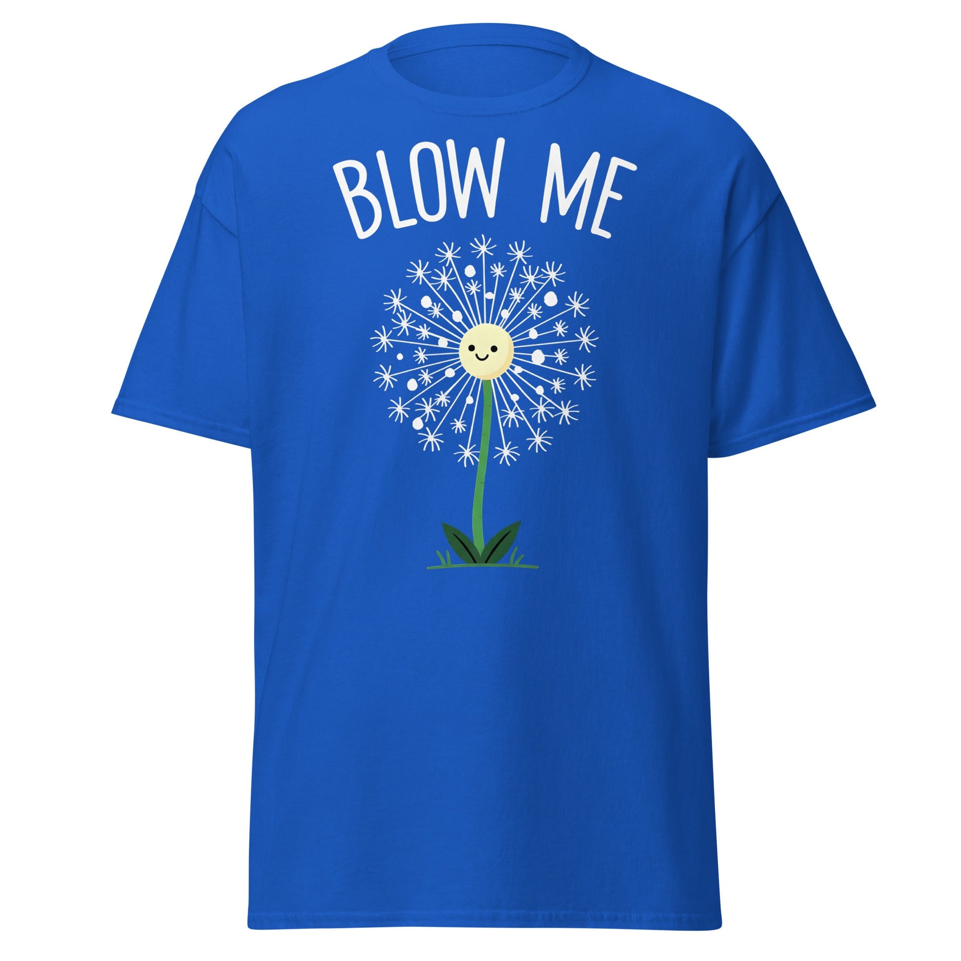 Blow Me Dandelion Funny Graphic T-Shirt - Royal - T-Shirts Online