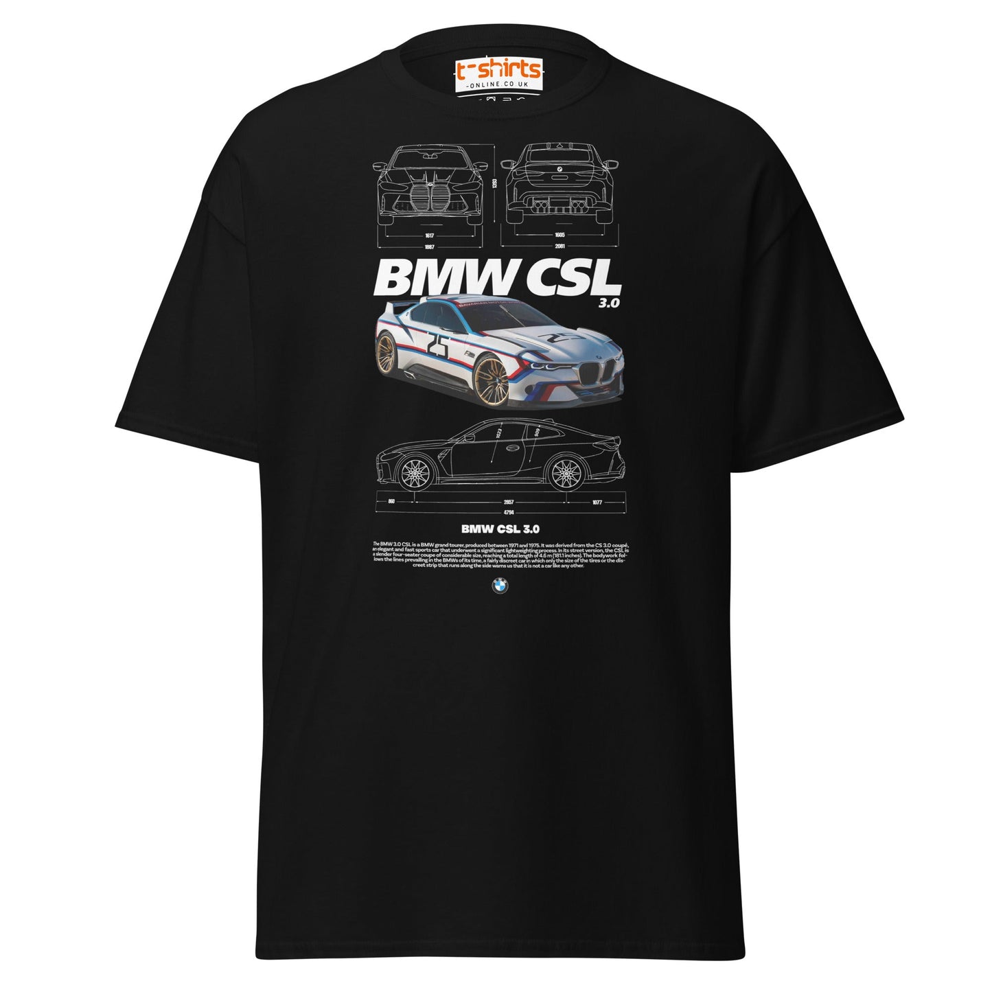 BMW CSL 3.0 T-Shirt | Classic Motorsport Car Tee - Black - T-Shirts Online