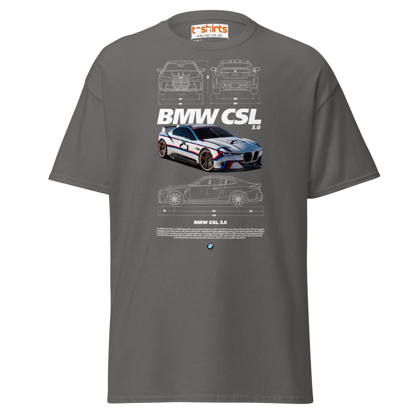 BMW CSL 3.0 T-Shirt | Classic Motorsport Car Tee - Charcoal - T-Shirts Online