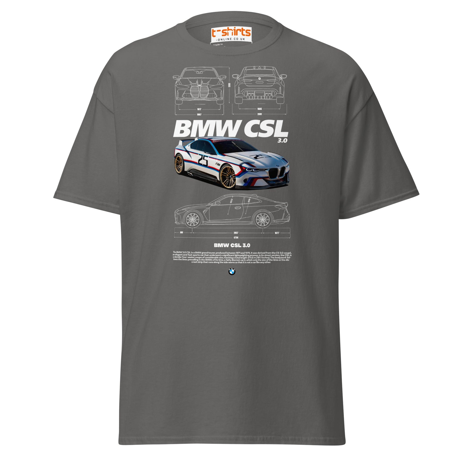 BMW CSL 3.0 T-Shirt | Classic Motorsport Car Tee - Charcoal - T-Shirts Online