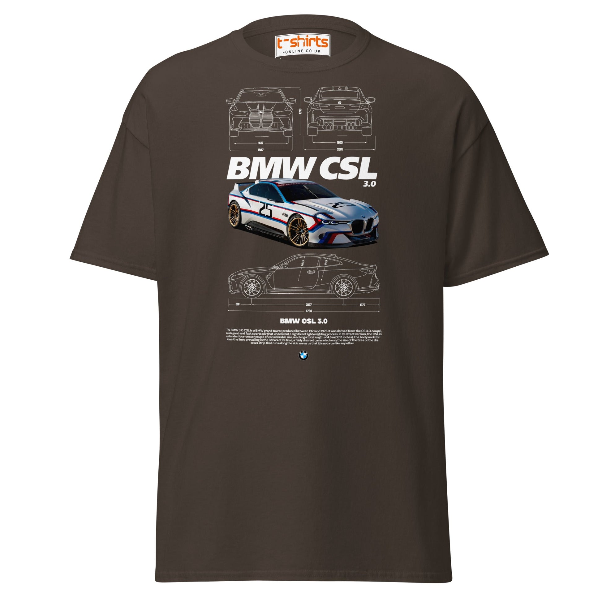 BMW CSL 3.0 T-Shirt | Classic Motorsport Car Tee - Dark Chocolate - T-Shirts Online