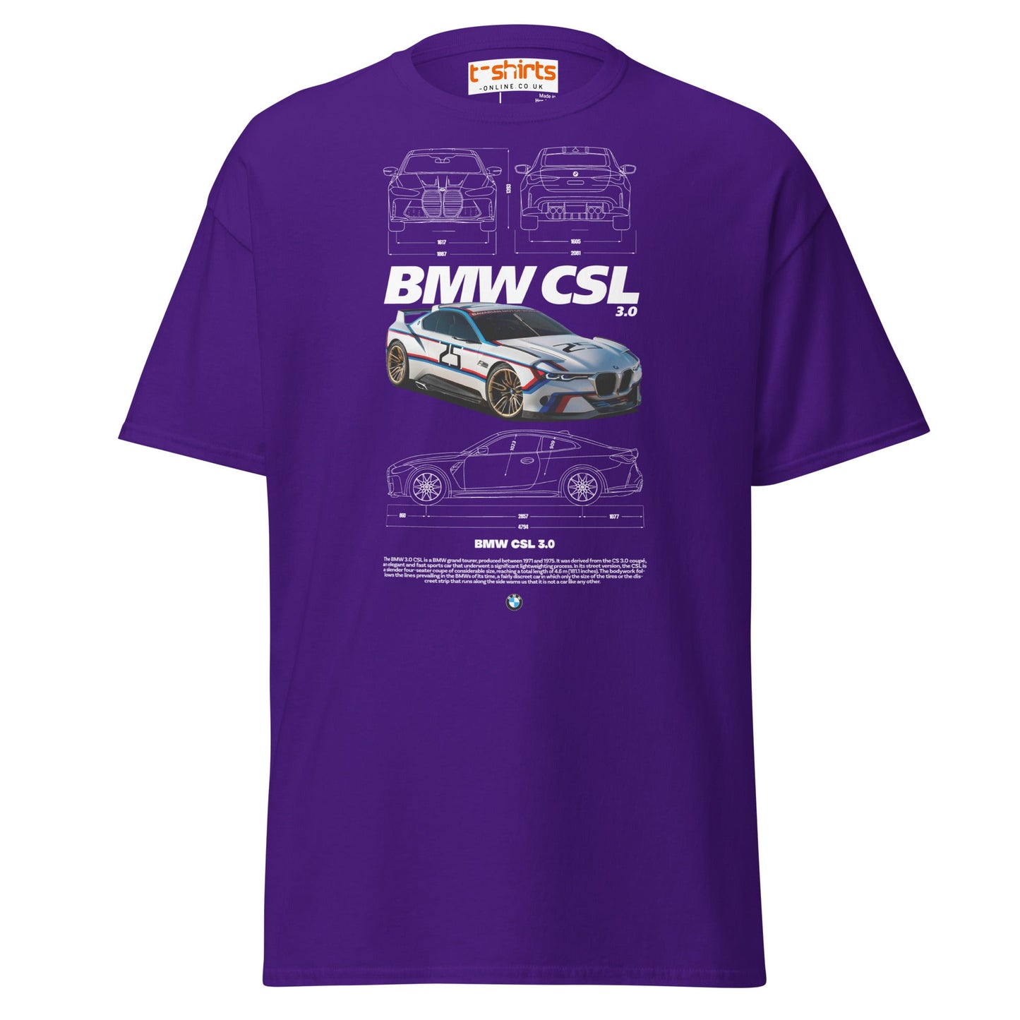 BMW CSL 3.0 T-Shirt | Classic Motorsport Car Tee - Purple - T-Shirts Online