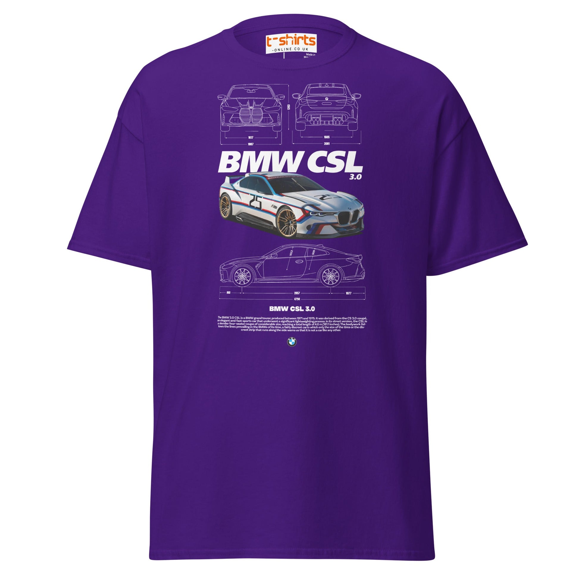 BMW CSL 3.0 T-Shirt | Classic Motorsport Car Tee - Purple - T-Shirts Online