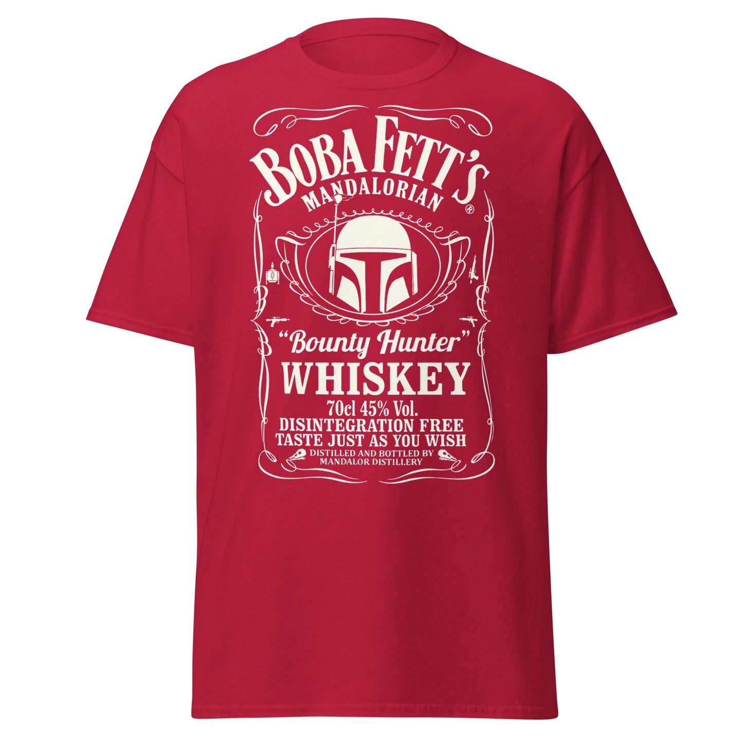 Boba Fett Whiskey T-Shirt - Mandalorian Bounty Hunter Tee - Cardinal - T-Shirts Online