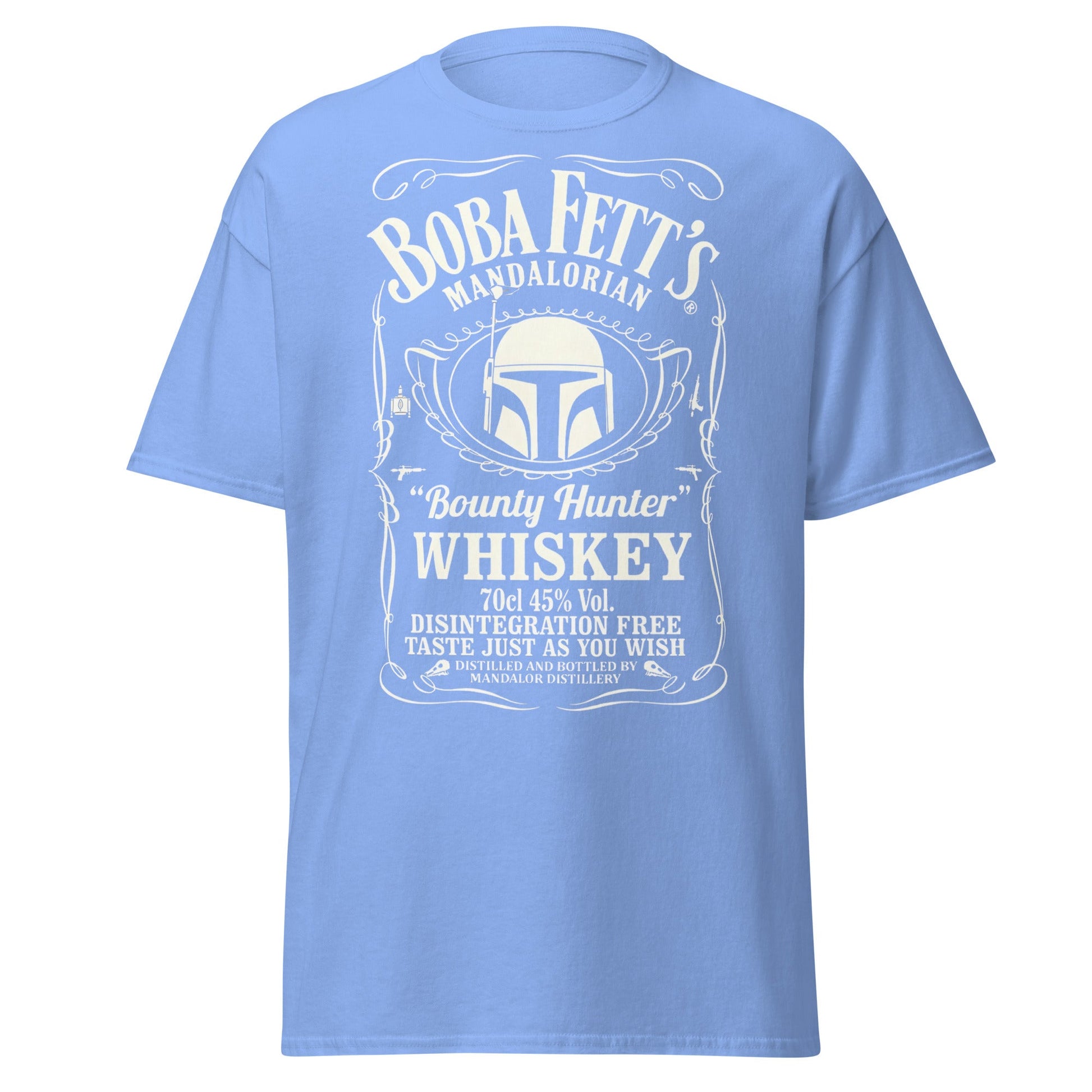 Boba Fett Whiskey T-Shirt - Mandalorian Bounty Hunter Tee - Carolina Blue - T-Shirts Online