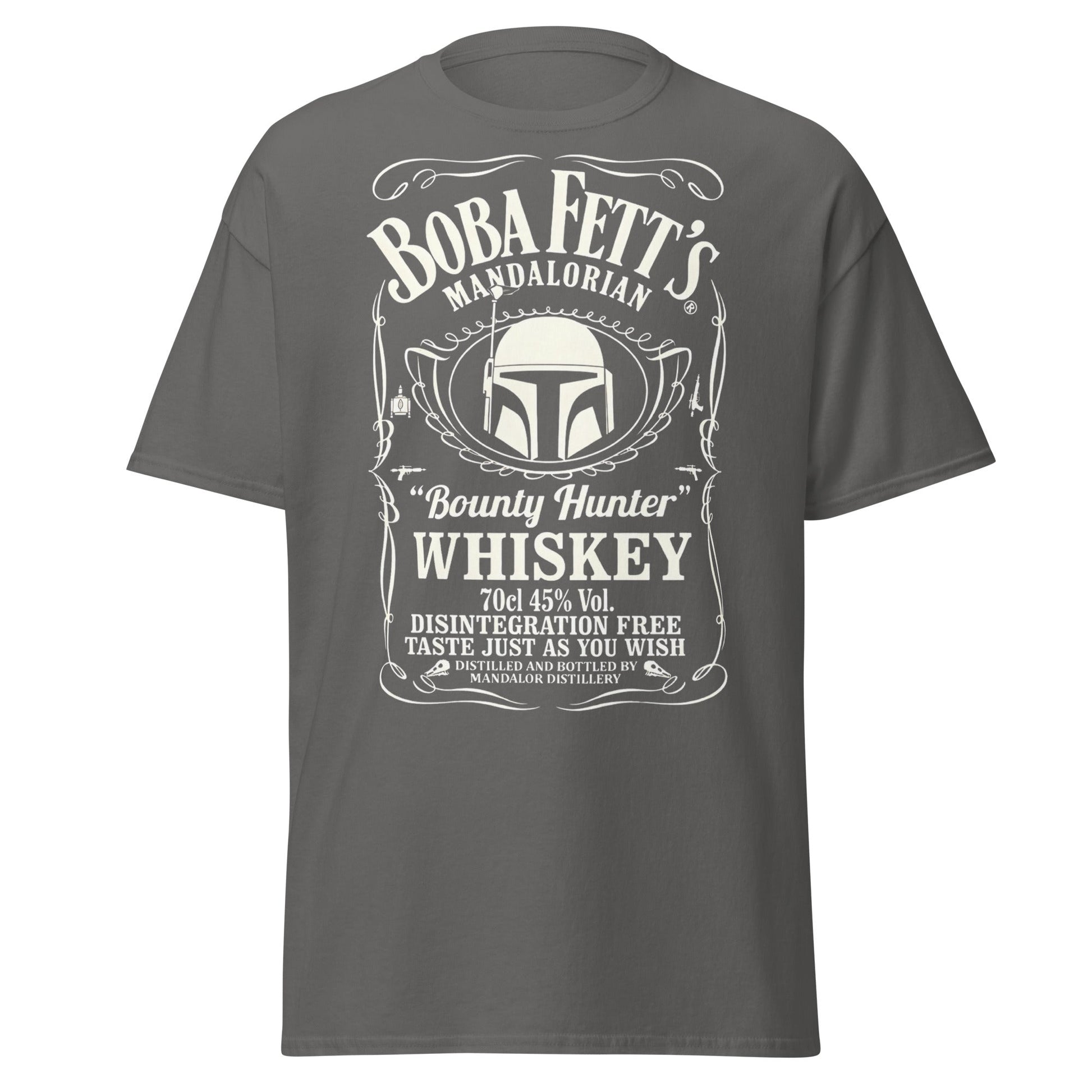 Boba Fett Whiskey T-Shirt - Mandalorian Bounty Hunter Tee - Charcoal - T-Shirts Online