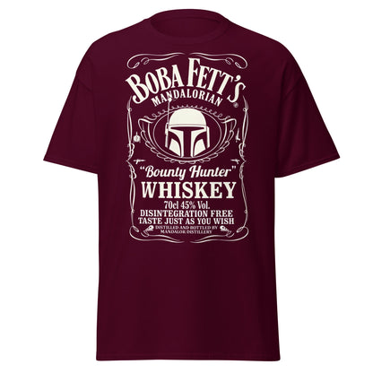 Boba Fett Whiskey T-Shirt - Mandalorian Bounty Hunter Tee - Maroon - T-Shirts Online