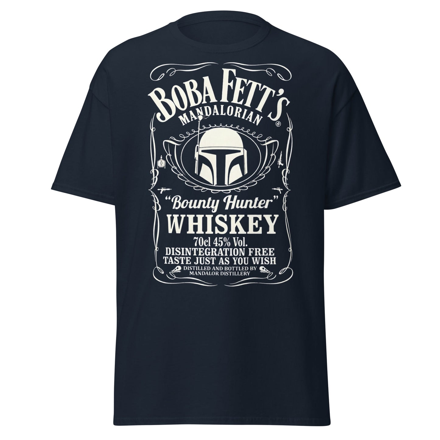 Boba Fett Whiskey T-Shirt - Mandalorian Bounty Hunter Tee - Navy - T-Shirts Online