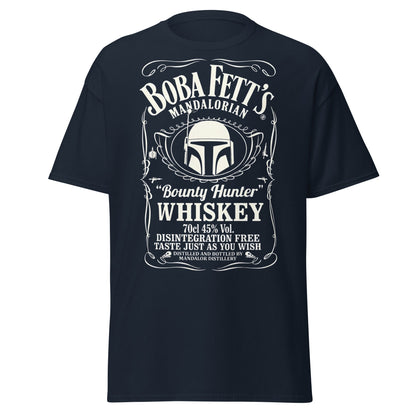 Boba Fett Whiskey T-Shirt - Mandalorian Bounty Hunter Tee - Navy - T-Shirts Online