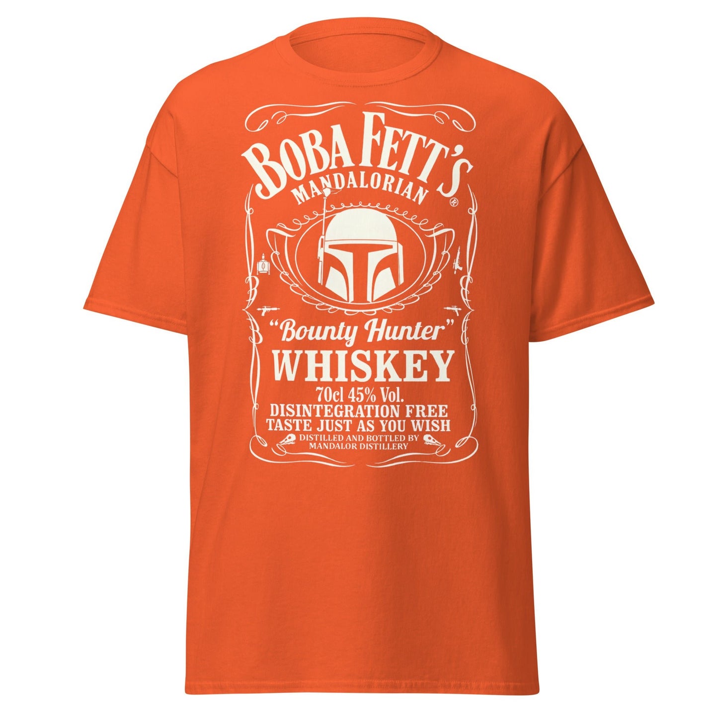 Boba Fett Whiskey T-Shirt - Mandalorian Bounty Hunter Tee - Orange - T-Shirts Online