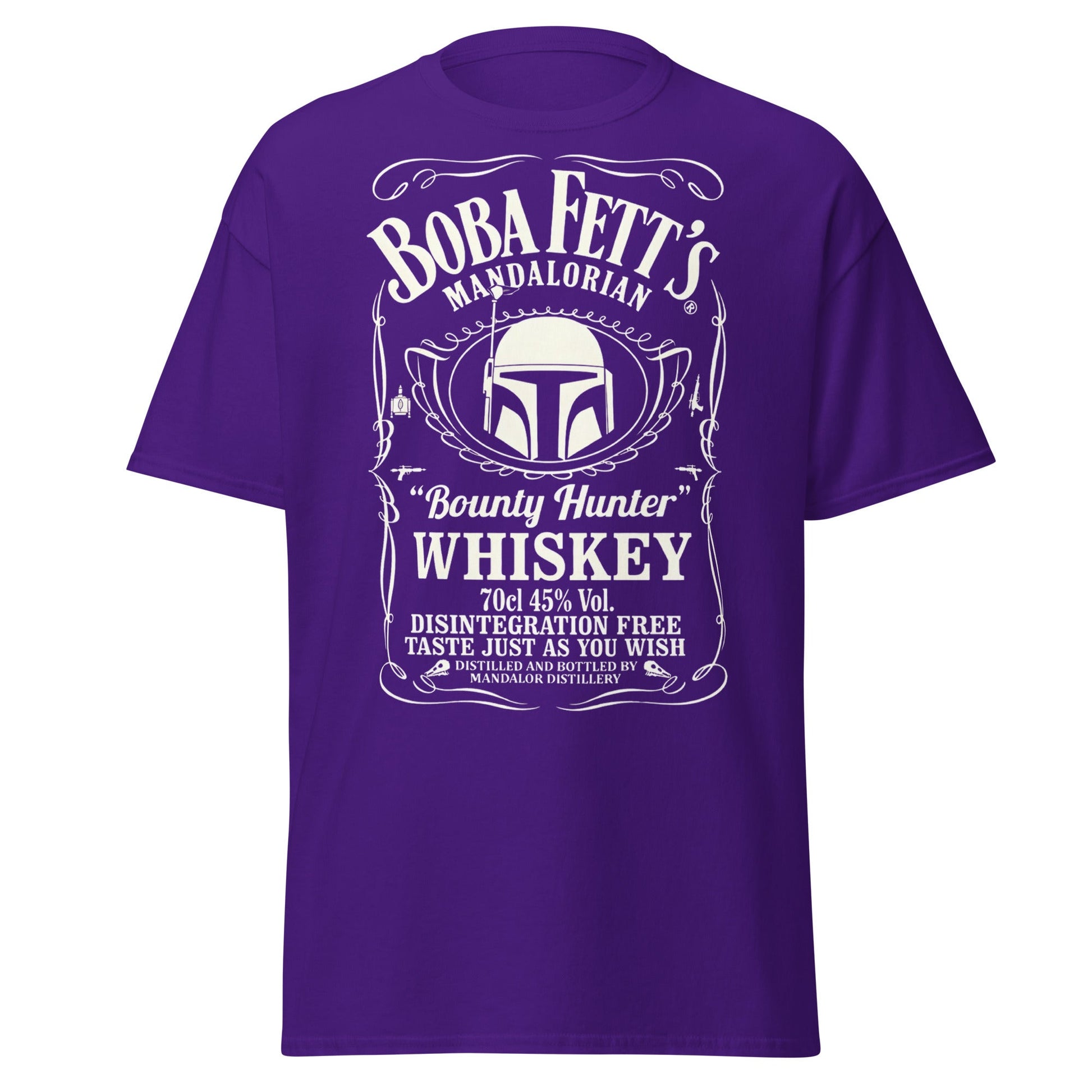 Boba Fett Whiskey T-Shirt - Mandalorian Bounty Hunter Tee - Purple - T-Shirts Online