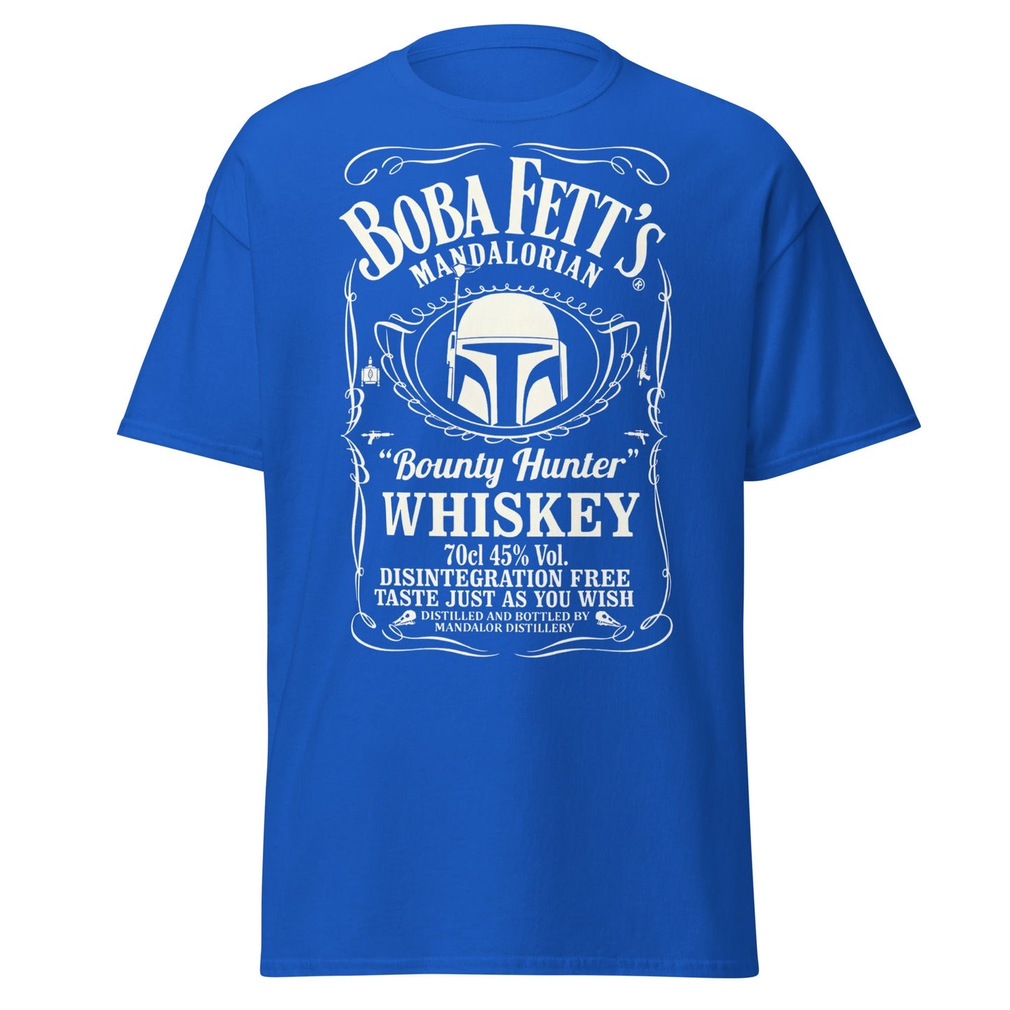 Boba Fett Whiskey T-Shirt - Mandalorian Bounty Hunter Tee - Royal - T-Shirts Online