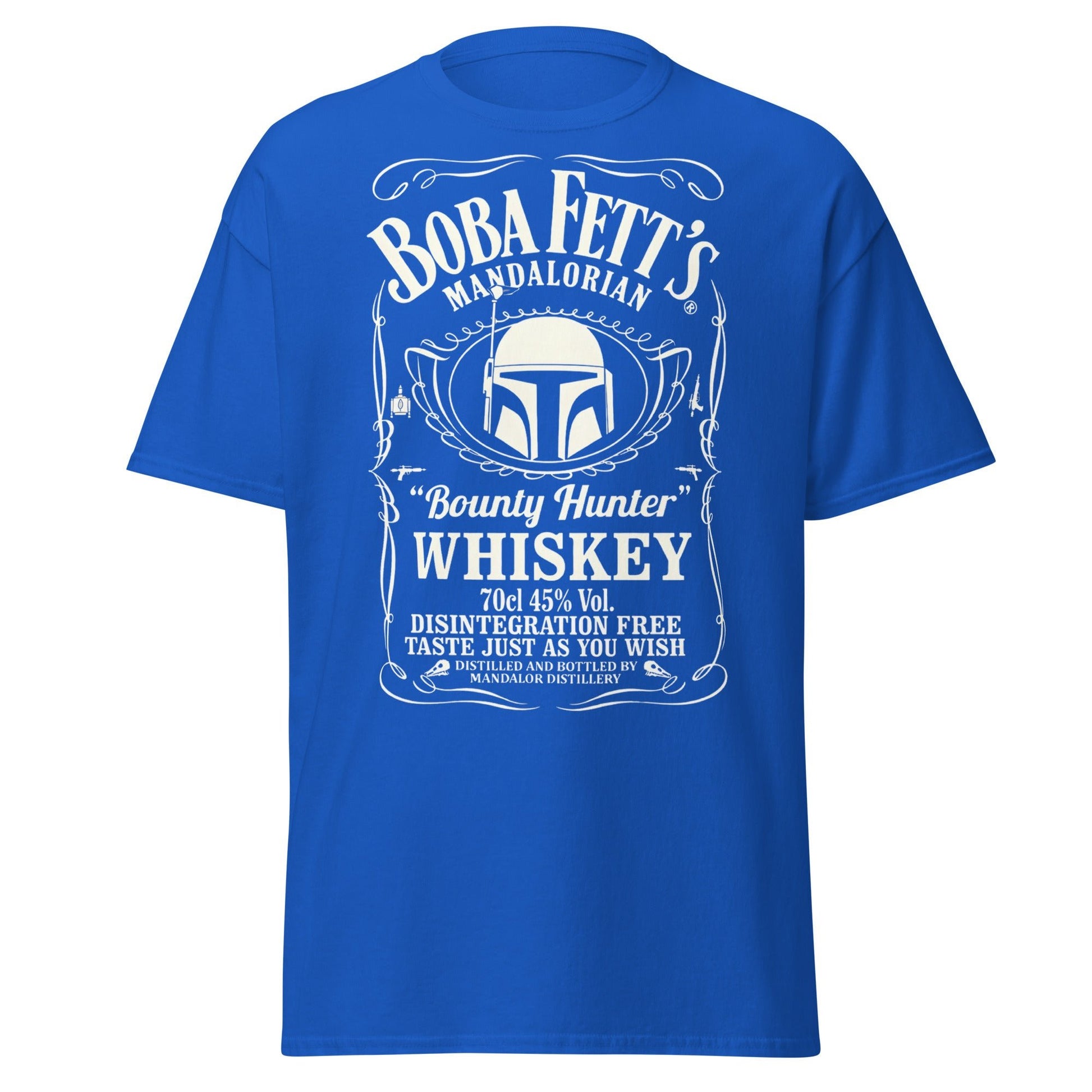 Boba Fett Whiskey T-Shirt - Mandalorian Bounty Hunter Tee - Royal - T-Shirts Online