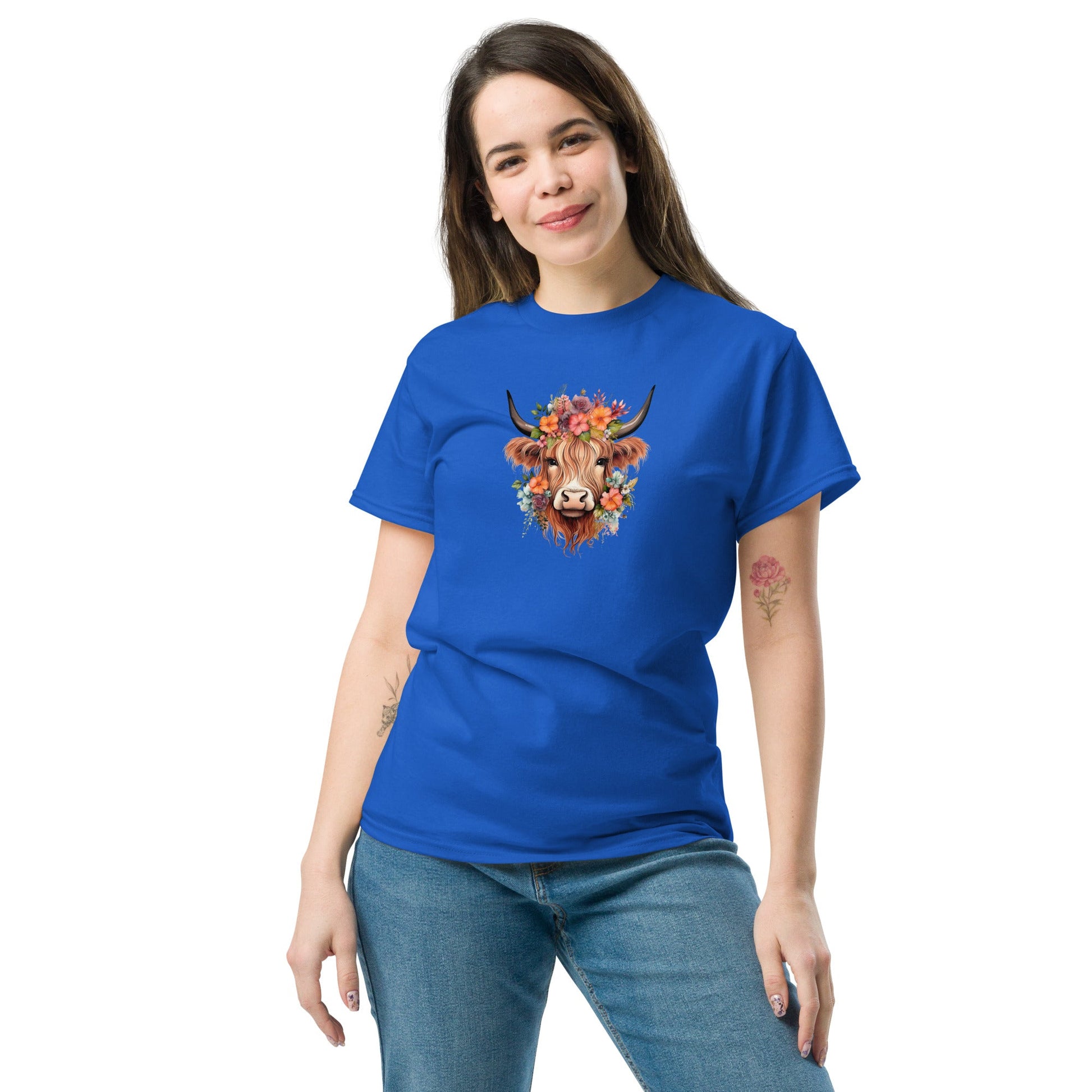 Boho Highland Cow | Highland Cow T-Shirt - Black - T-Shirts Online