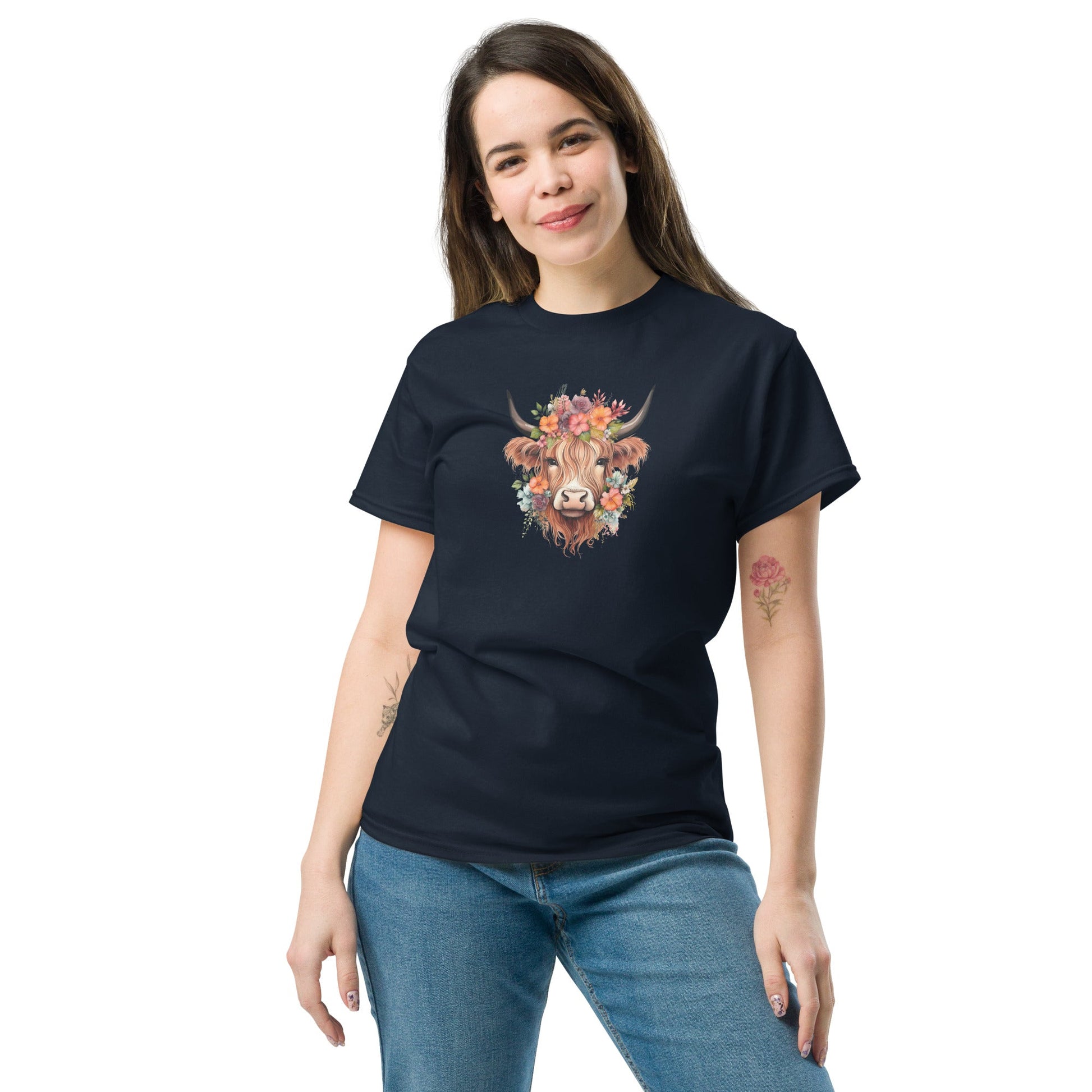 Boho Highland Cow | Highland Cow T-Shirt - Black - T-Shirts Online