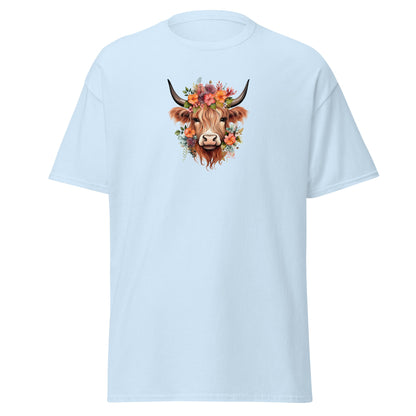 Boho Highland Cow | Highland Cow T-Shirt - Light Blue - T-Shirts Online