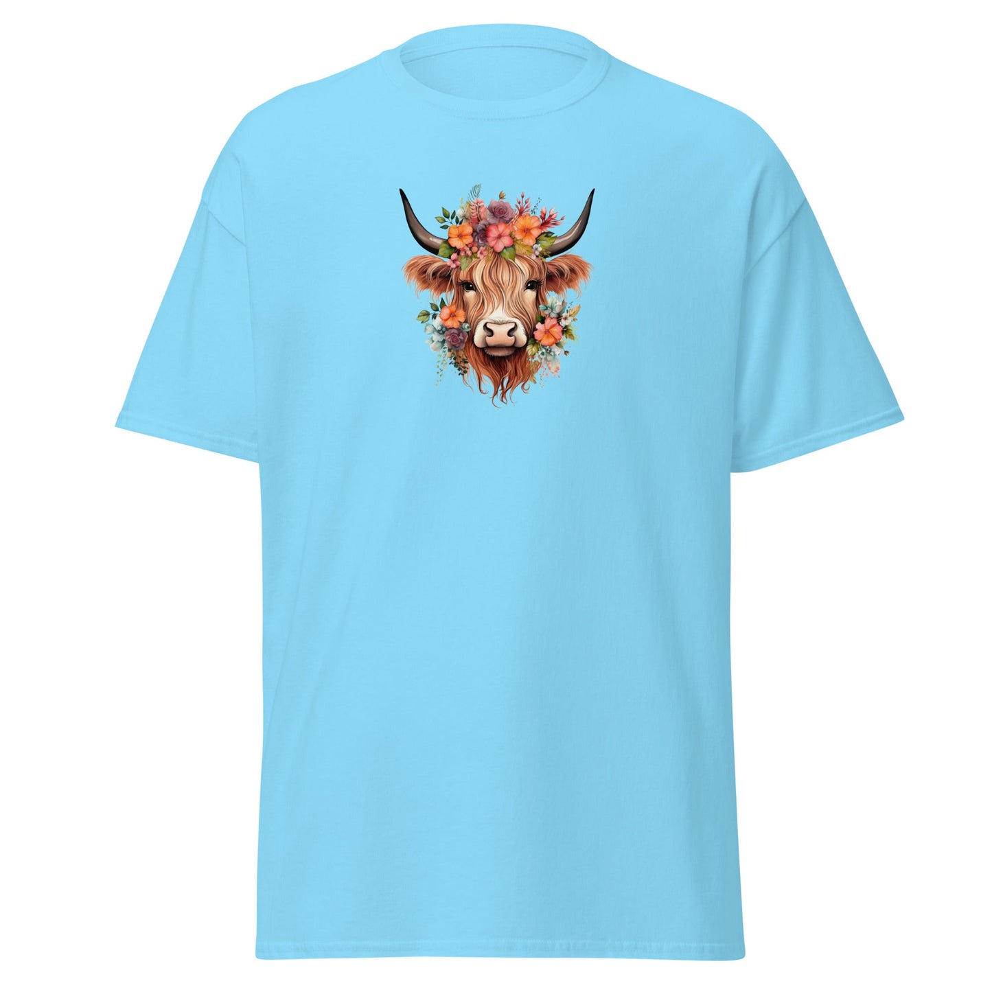 Boho Highland Cow | Highland Cow T-Shirt - Sky - T-Shirts Online