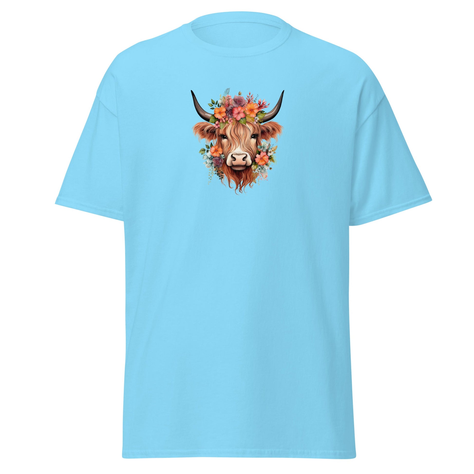 Boho Highland Cow | Highland Cow T-Shirt - Sky - T-Shirts Online