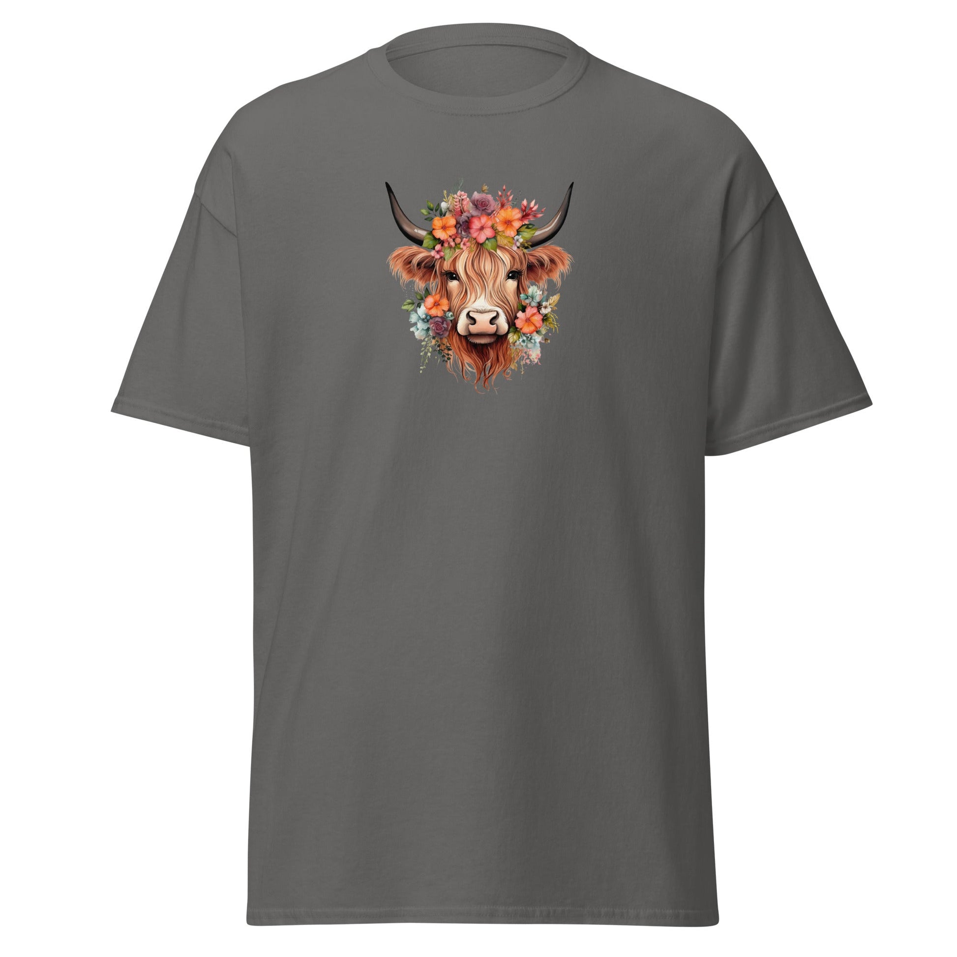 Boho Highland Cow | Highland Cow T-Shirt - Charcoal - T-Shirts Online