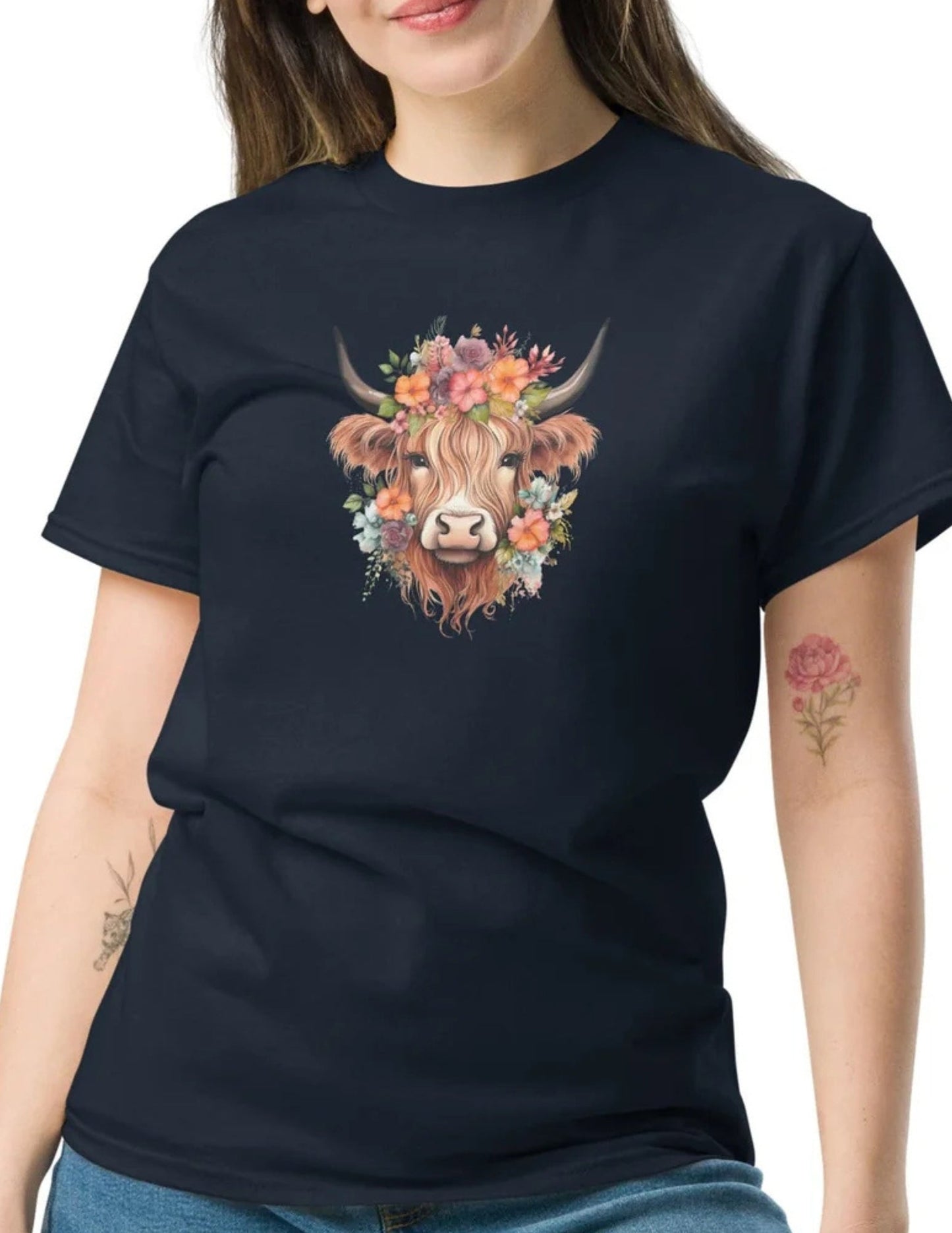 Boho Highland Cow | Highland Cow T-Shirt - Black - T-Shirts Online