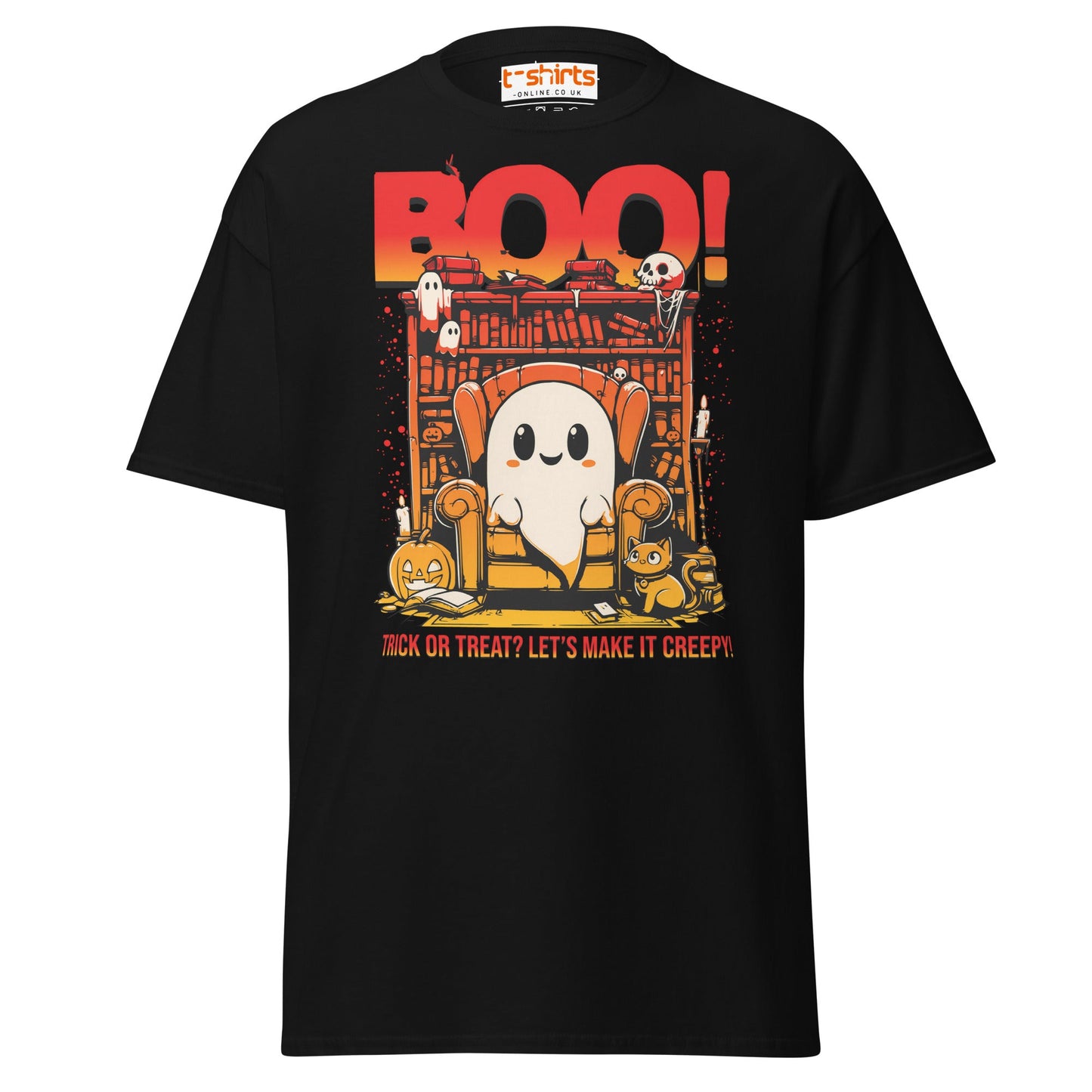 Boo! Creepy Ghost Halloween T-Shirt - Black - T-Shirts Online
