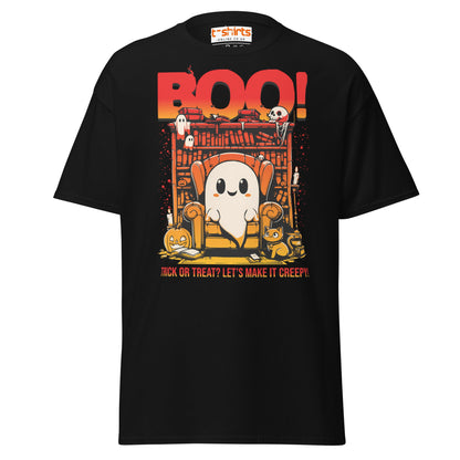 Boo! Creepy Ghost Halloween T-Shirt - Black - T-Shirts Online