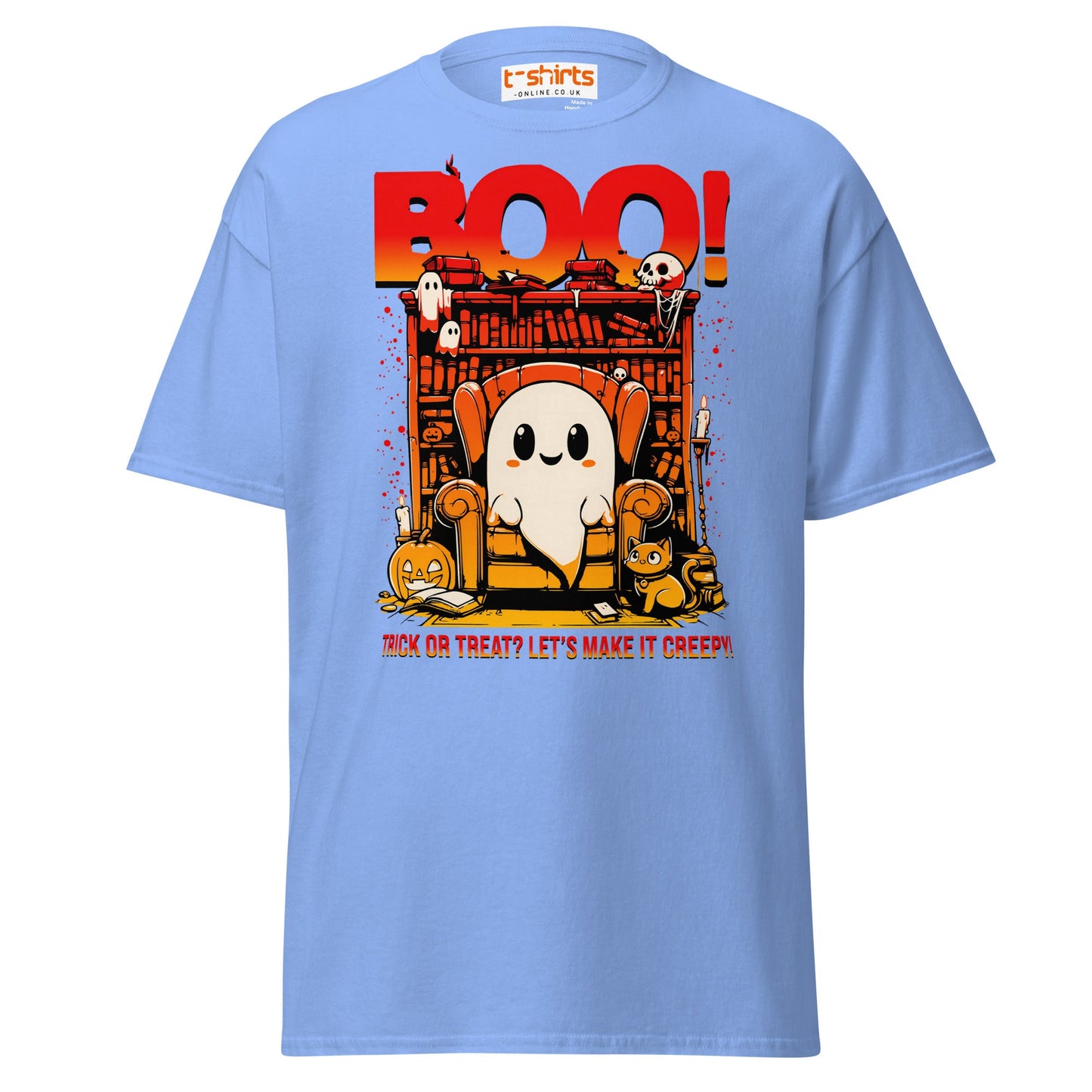 Boo! Creepy Ghost Halloween T-Shirt - Carolina Blue - T-Shirts Online