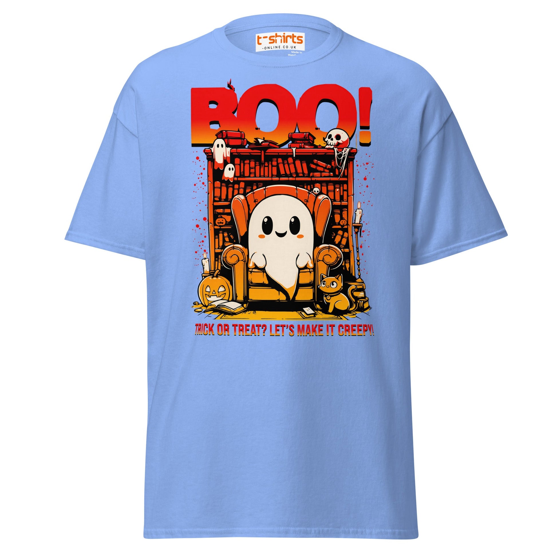 Boo! Creepy Ghost Halloween T-Shirt - Carolina Blue - T-Shirts Online