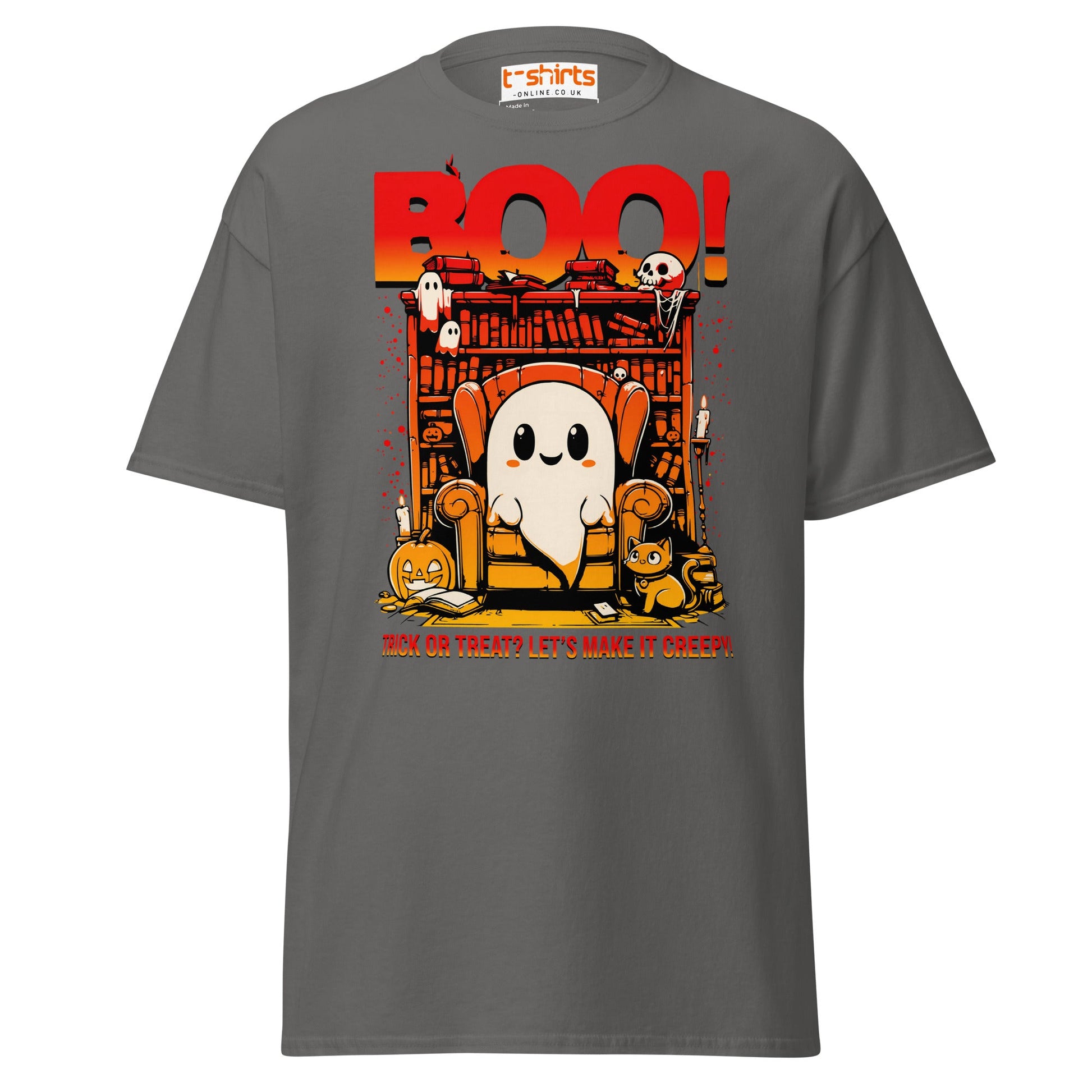 Boo! Creepy Ghost Halloween T-Shirt - Charcoal - T-Shirts Online